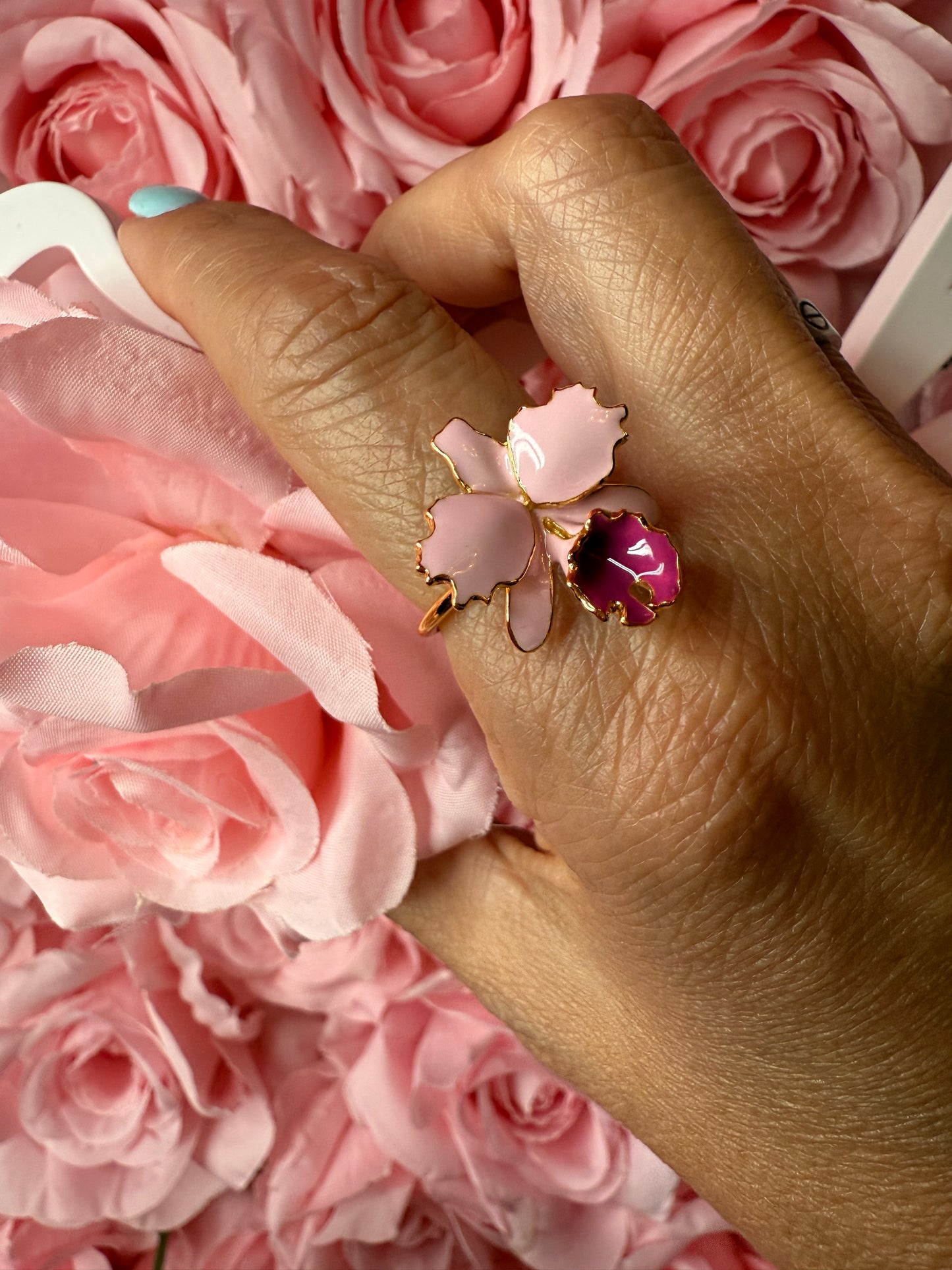 Drama Collection: Pink Cattleya Dowiana Orchid Ring