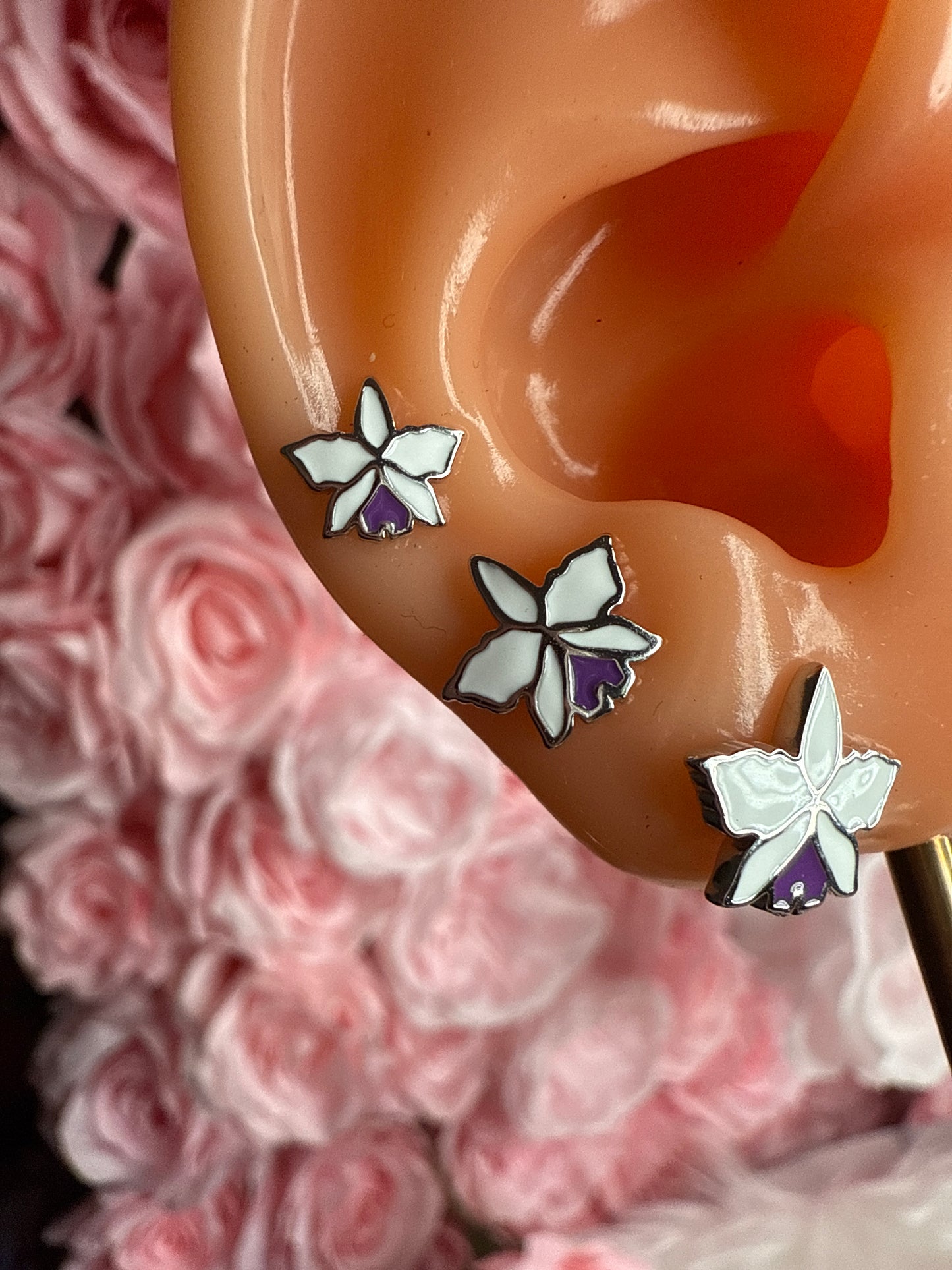 Signature White Gold Cattleya Studs: The Orchid with a Purple Heart Labellum
