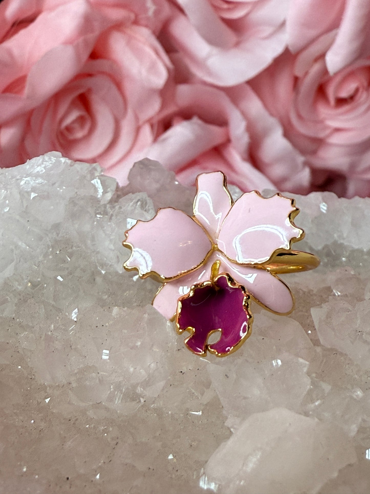 Drama Collection: Pink Cattleya Dowiana Orchid Ring