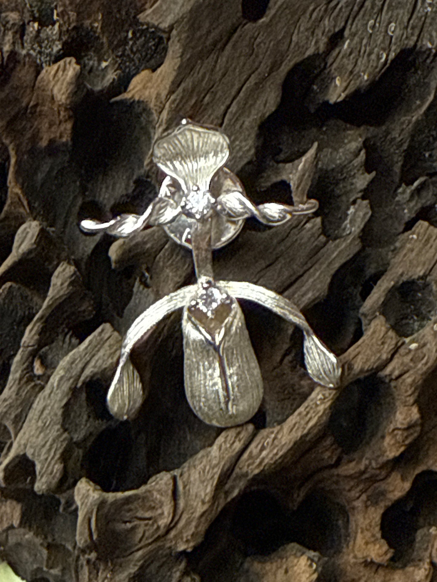 Slipper Orchid Gold Brooch Paphiopedilum Orchid Jewelry