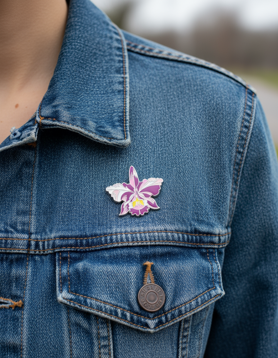 Cattleya Pinks and Purple Rainbow Orchid Flower Enamel Pin