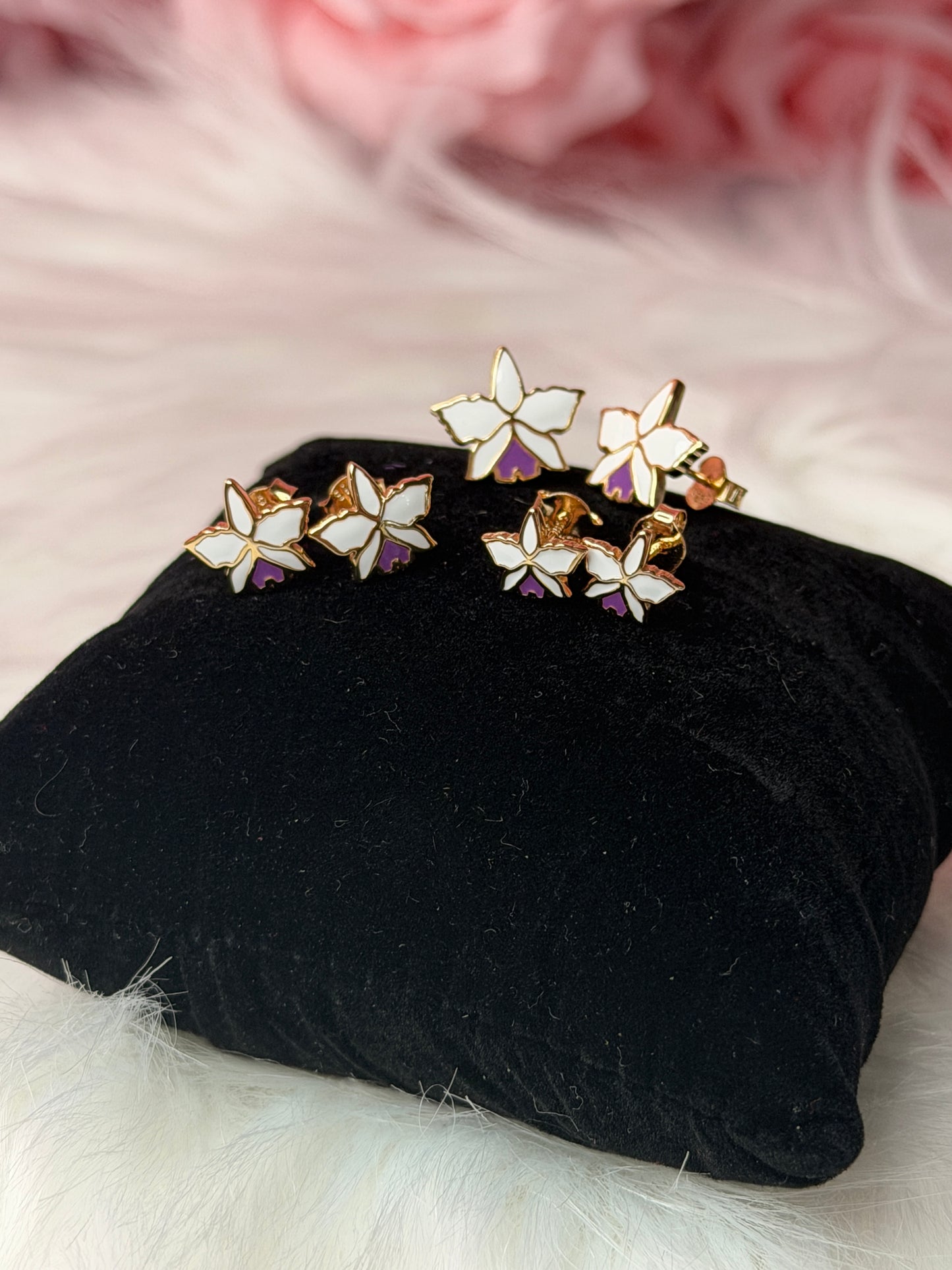 Signature Gold Plated Cattleya Studs: The Orchid with a Purple Heart Labellum - Orchidique