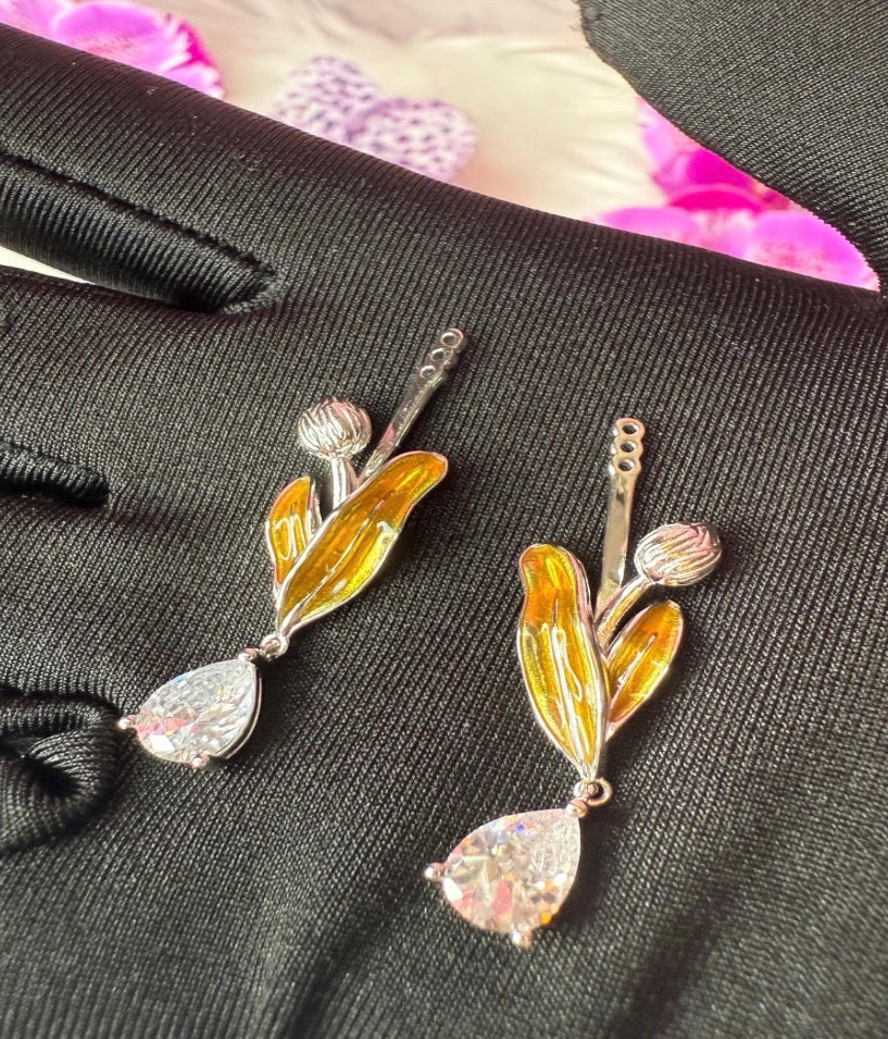 Orchid Cattleya Flower with Leaf Teardrop Jacket- Sunshine