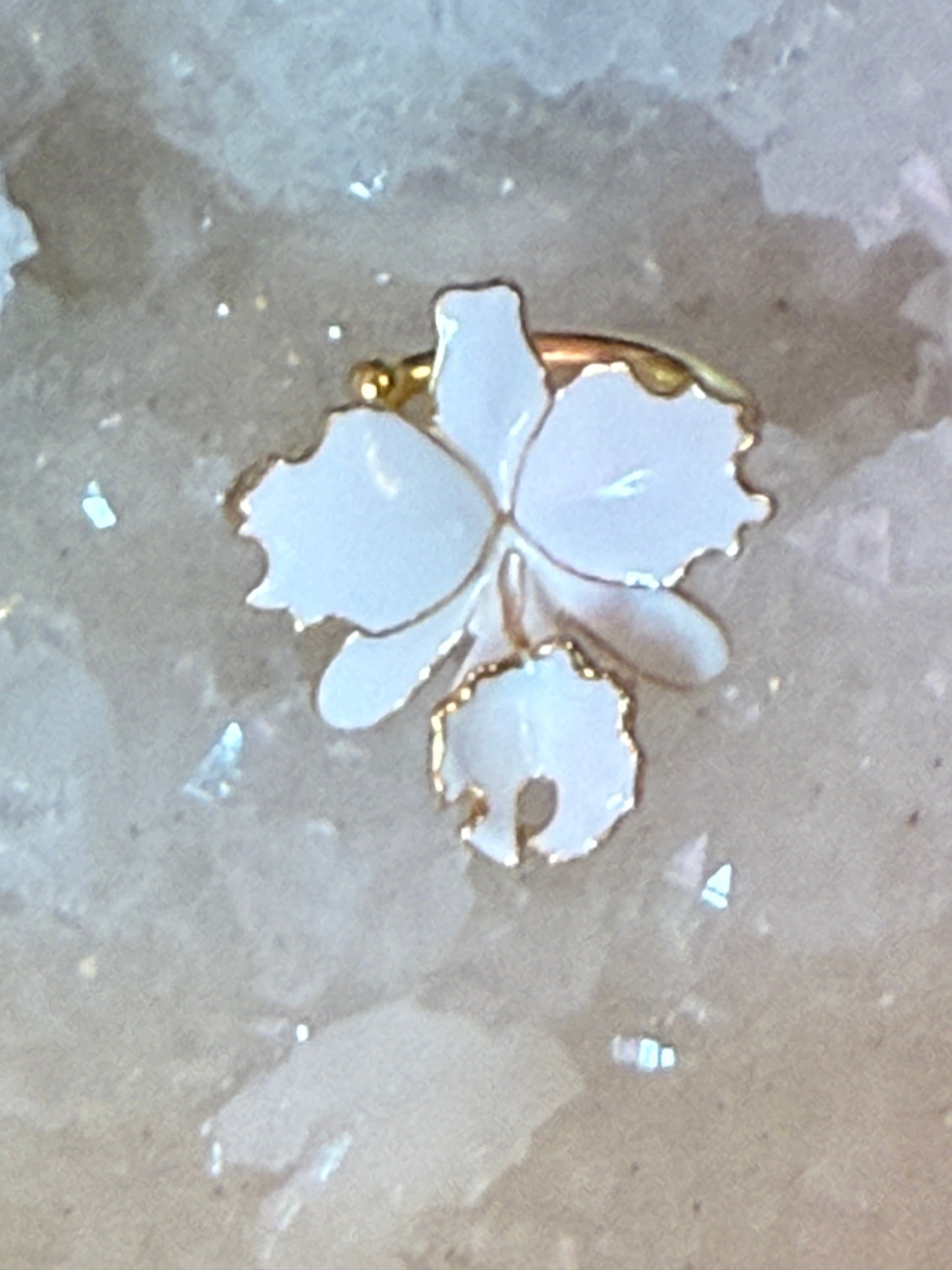 Drama Collection: White Cattleya Dowiana Orchid Statement Ring