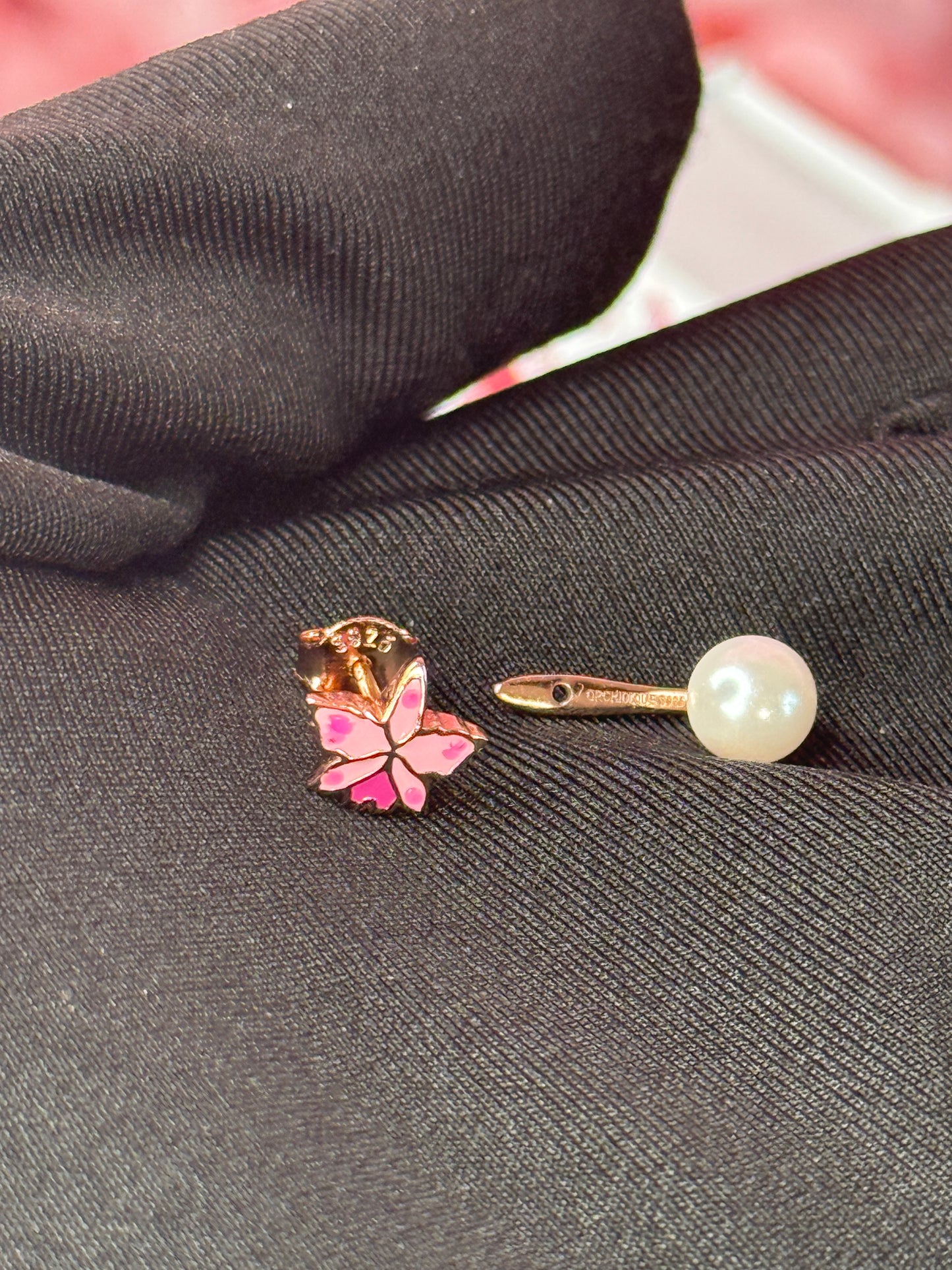 Signature Trianae Pink Sian Cattleya Earrings, Pearl Jacket Stud: 18k Gold Plated