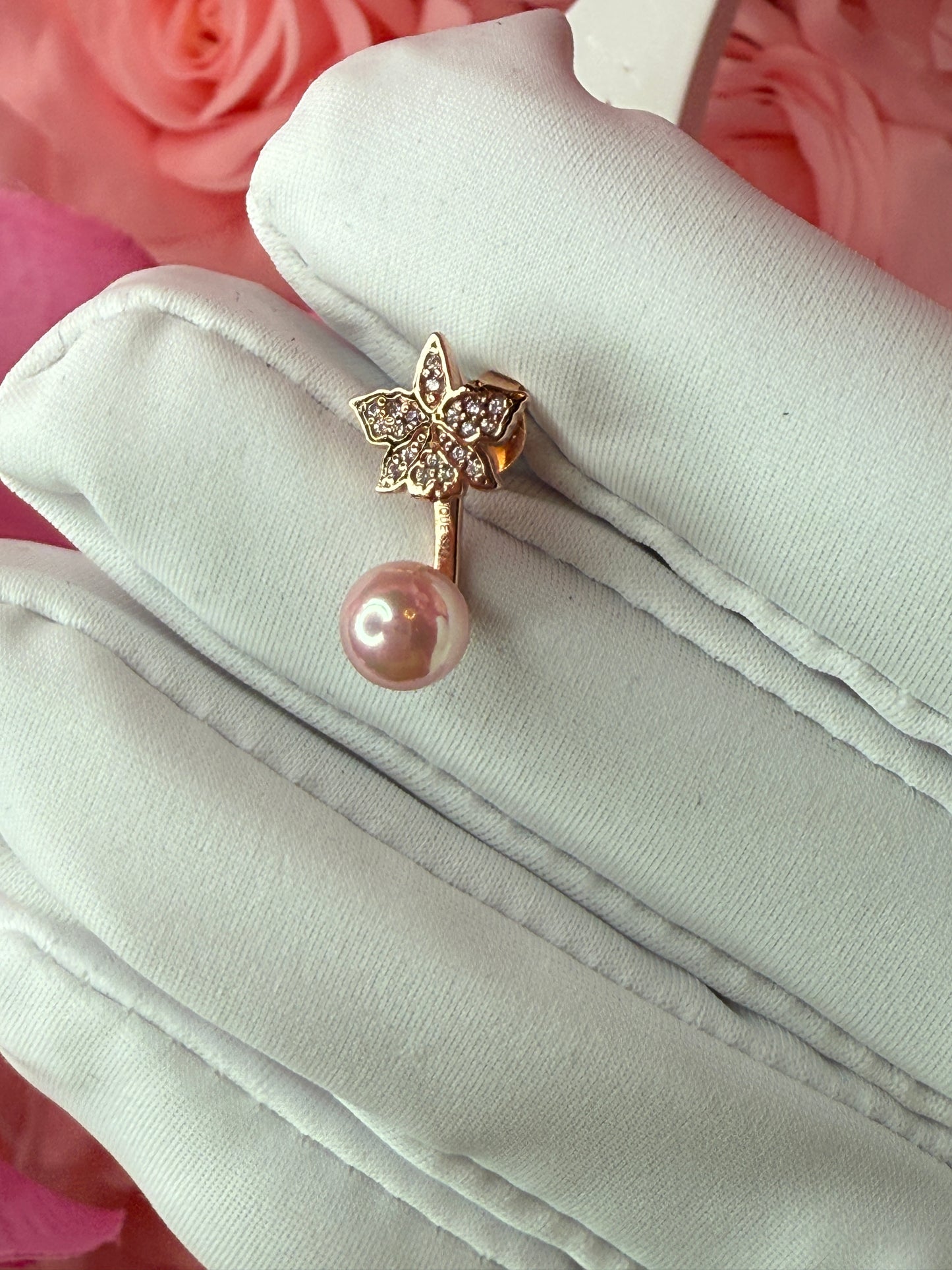 Signature Pink Zircon Cattleya Earring, Rose Pearl Jacket : 18k Rose Gold Rose Pearl