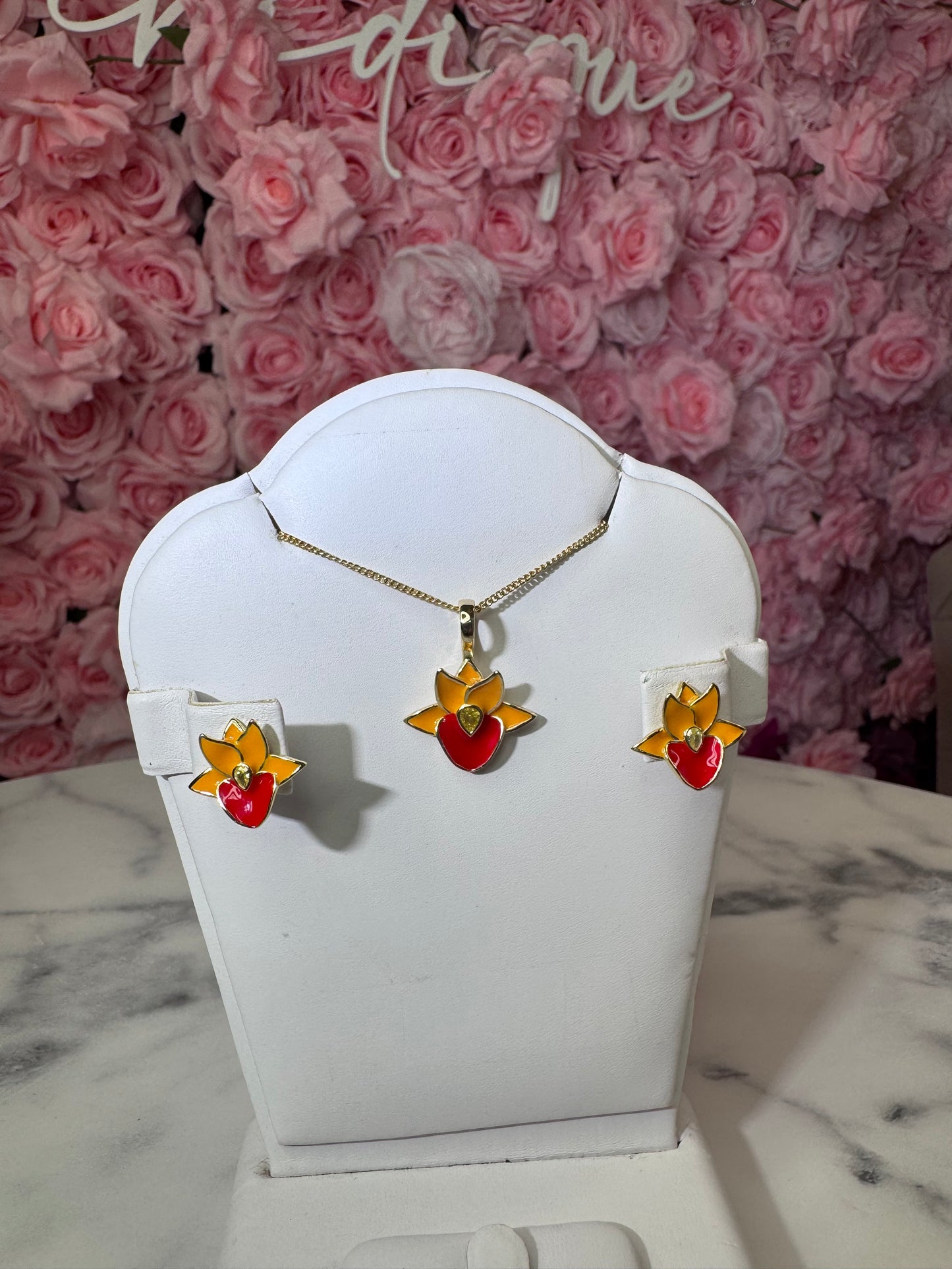 Catasetum Orange Taiwan Orchid Jewelry Set