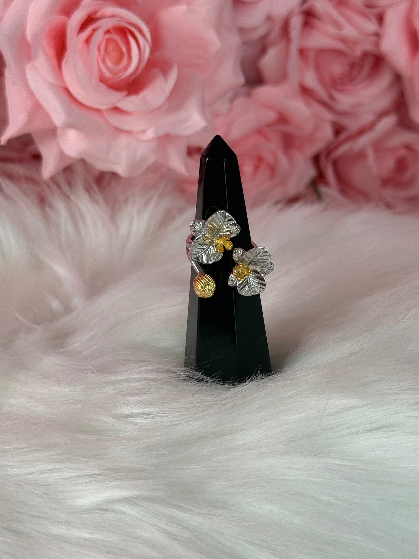 Soul-mate Collection: White Gold Phalaenopsis Orchid Flower Ring