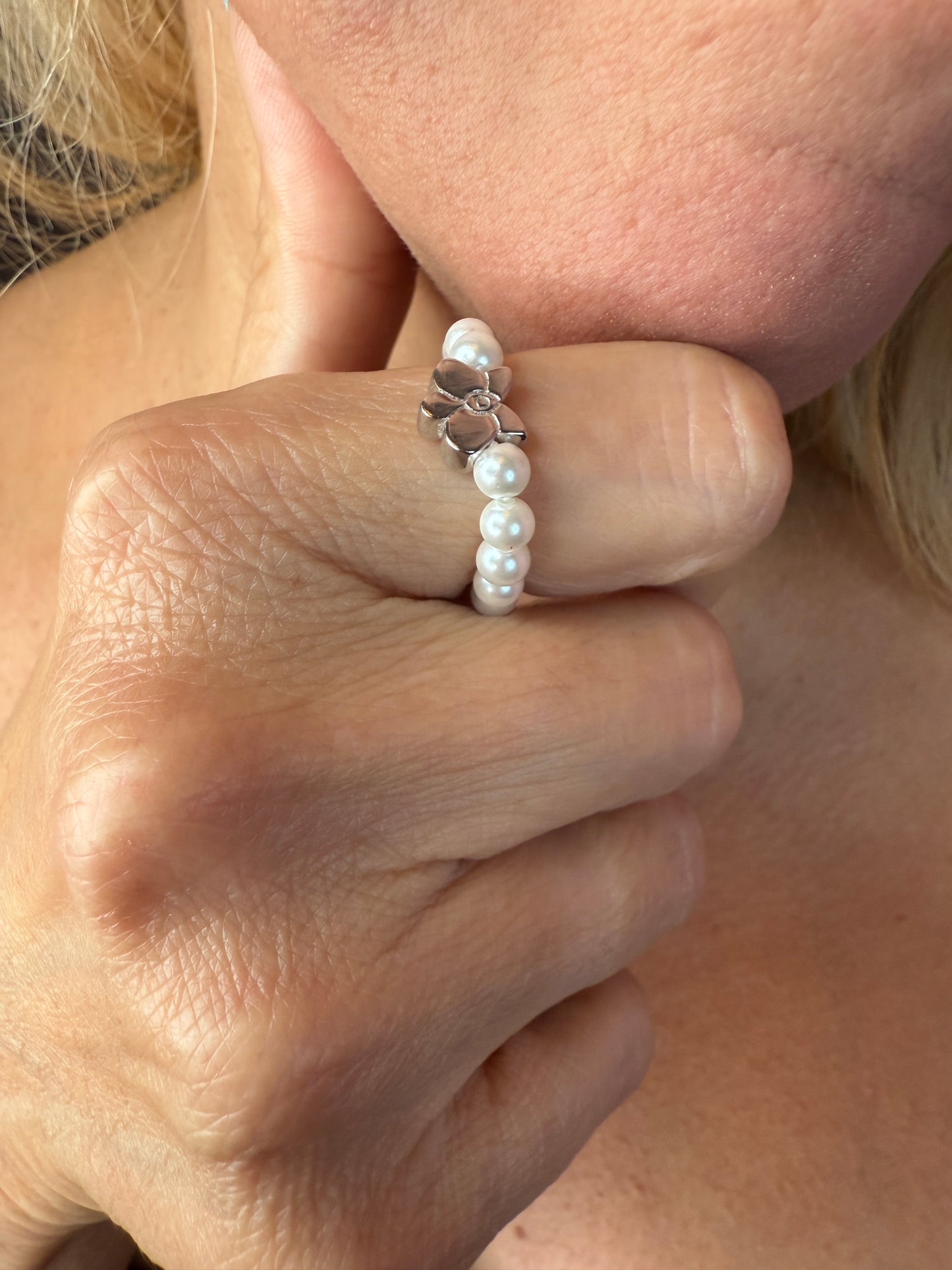 Pearl Orchid Ring: Phalaenopsis Stackable Ring