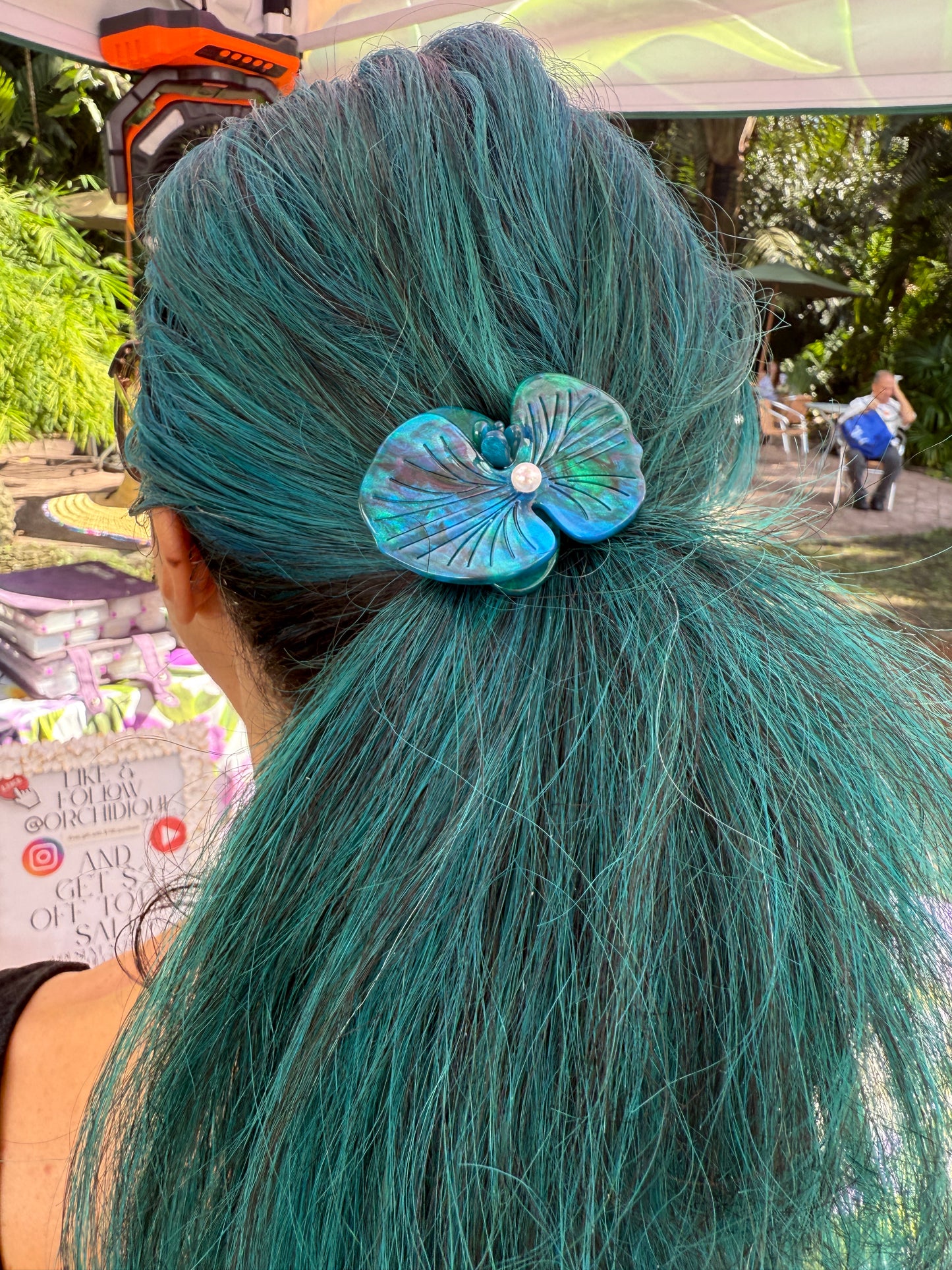 Orchid Hair Clip Phalaenopsis Hair Barrette • Teal Blue Flower Hair Accessory