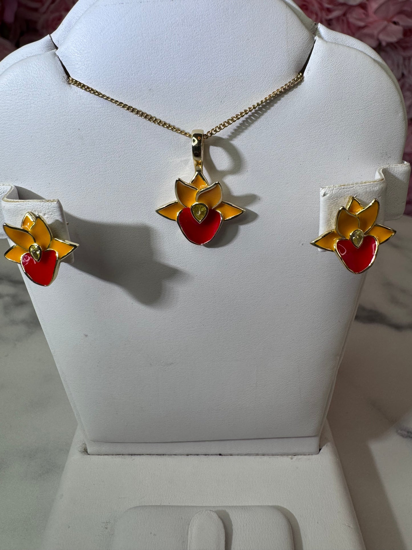 Catasetum Orange Taiwan Orchid Jewelry Set