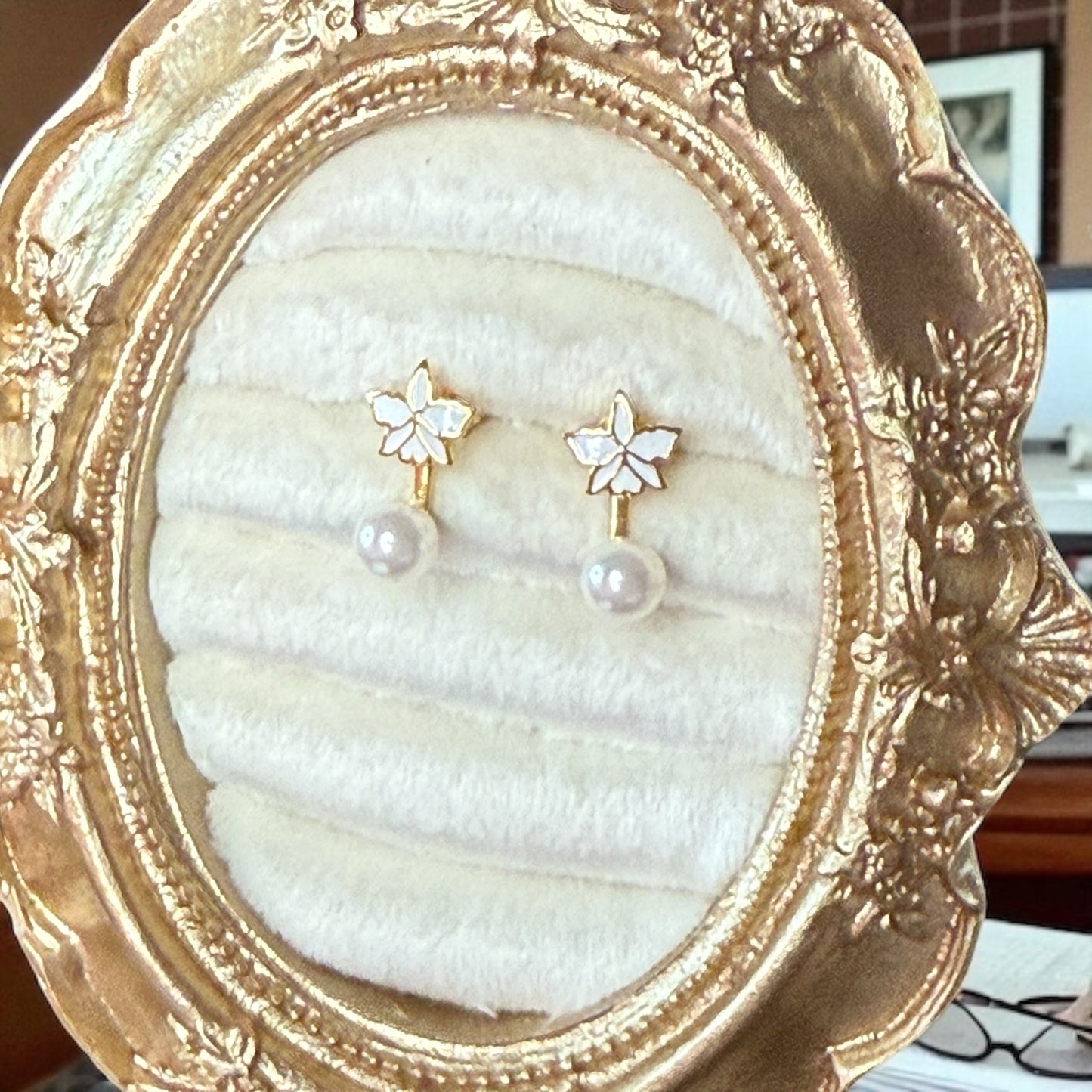Signature White Cattleya Earrings, Classic Pearl Jacket Stud, 18k Gold Plated