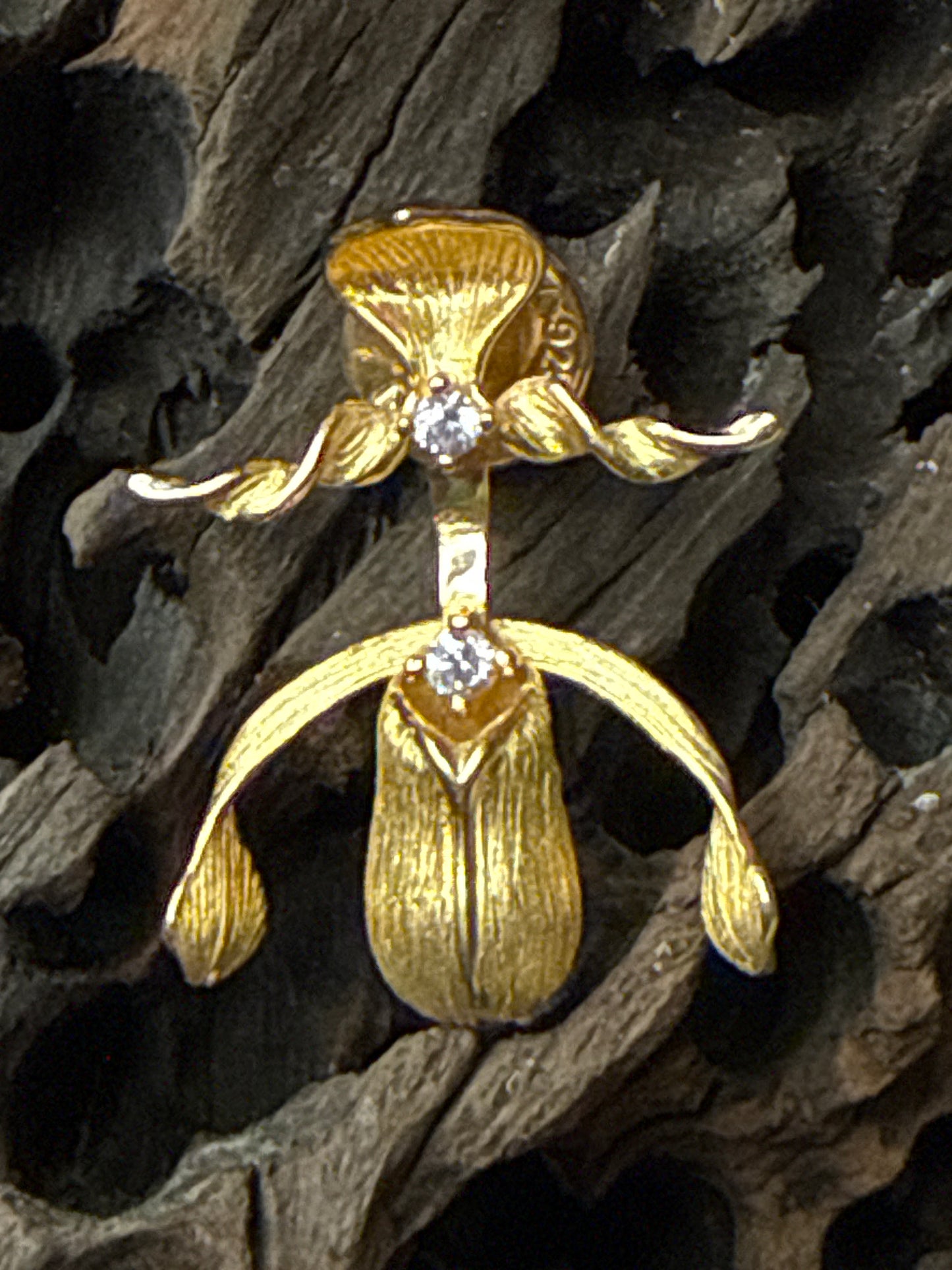Slipper Orchid Gold Brooch Paphiopedilum Orchid Jewelry
