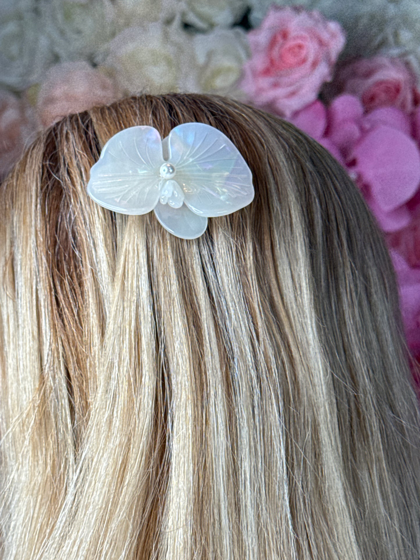 Acetate Orchid Hair Clip Phalaenopsis Hair Barrette • White Flower Hair Accessory