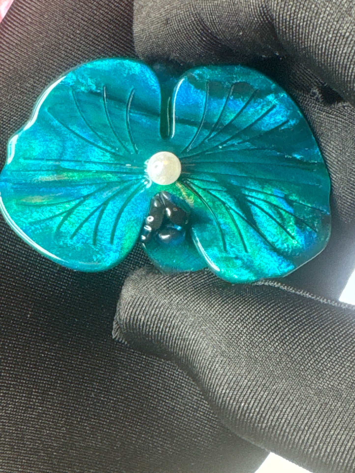 Acetate Orchid Hair Clip Phalaenopsis Hair Barrette • Teal Blue Flower Hair Accessory