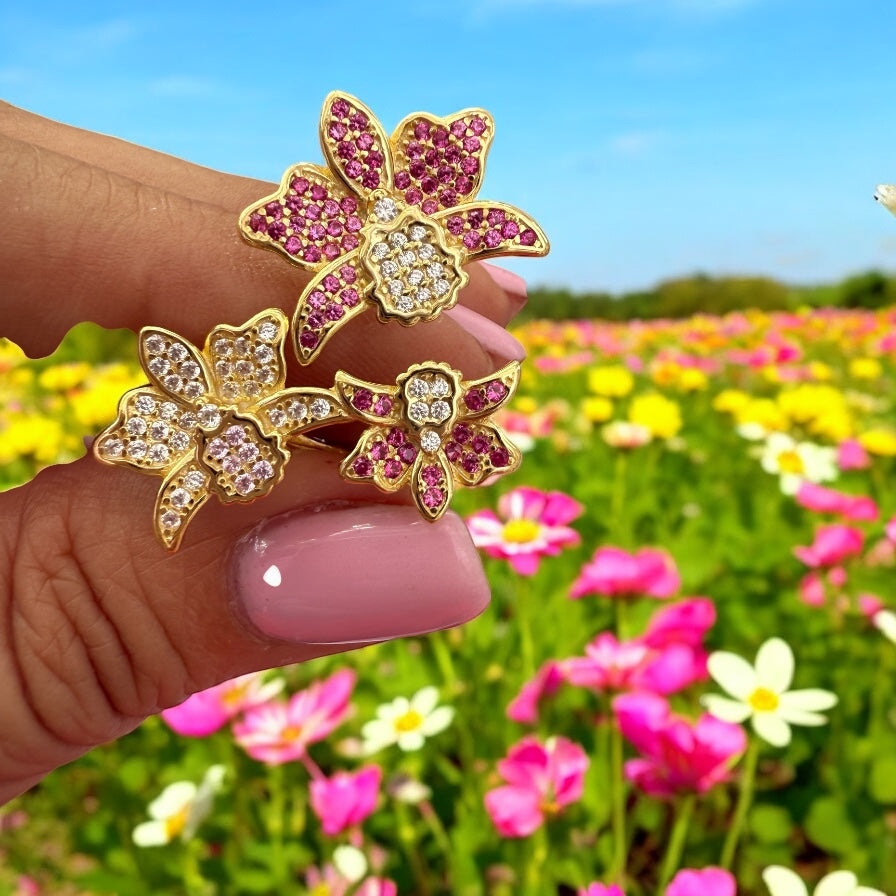 Shimmer Me Cattleya Collection : Blooming Cattleya Orchid Flower Ring