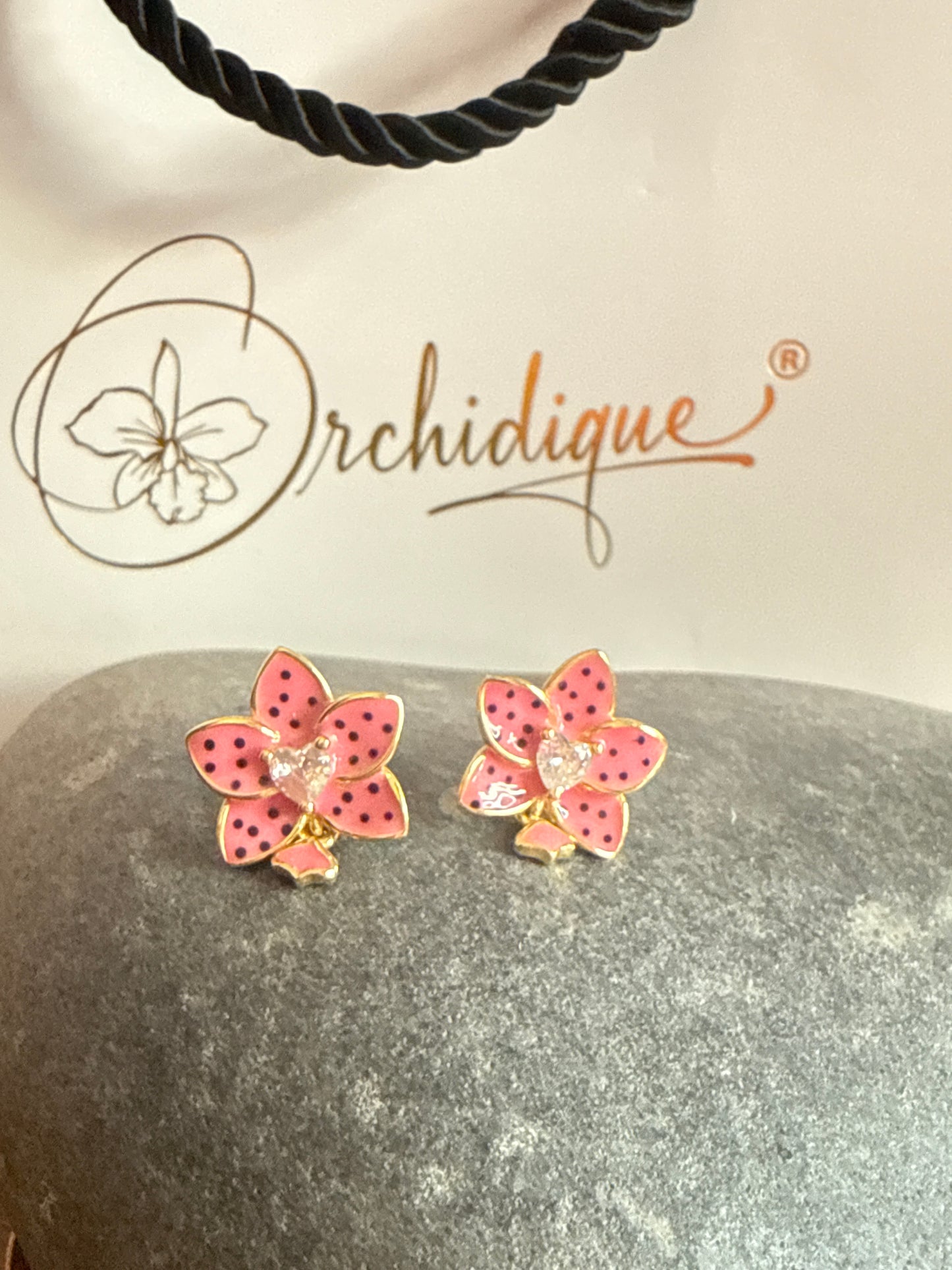 Phalaenopsis Heart Novelty Collection: Pink & Purple Spotted Phalaenopsis Studs - Orchidique