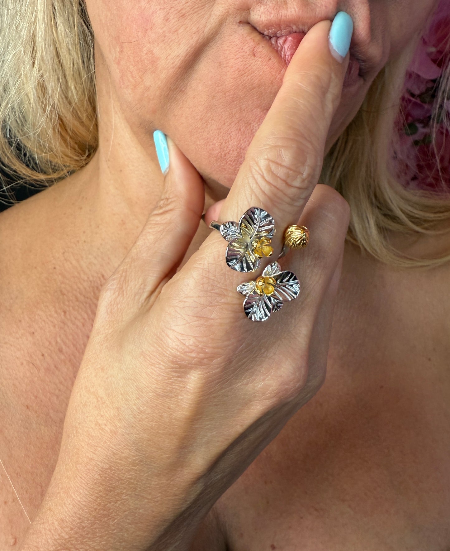Soul-mate Collection: White Gold Phalaenopsis Orchid Flower Ring