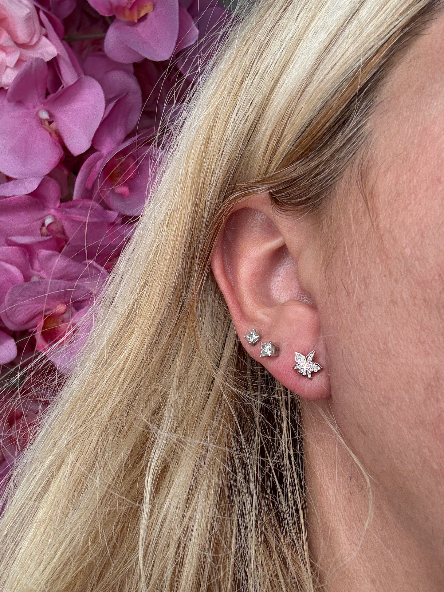 Signature Zircon Cattleya Earring, Classic Pearl Jacket Stud: 18k Rose Gold