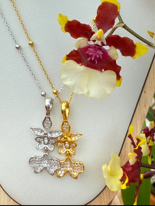 Tolumnia Orchid Pendant with Beaded Adjustable Chain - Orchidique