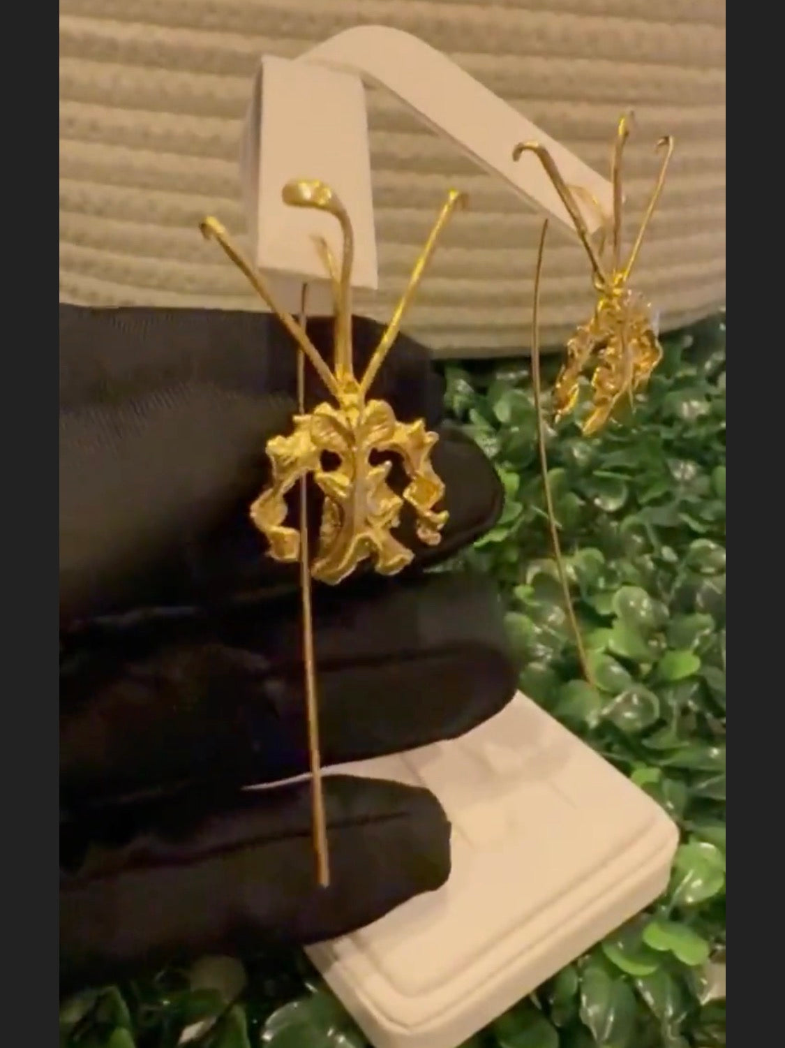 La Mariposa: Orchid Flower Dangle Earrings or Gold Plated • Psychopsis Earrings