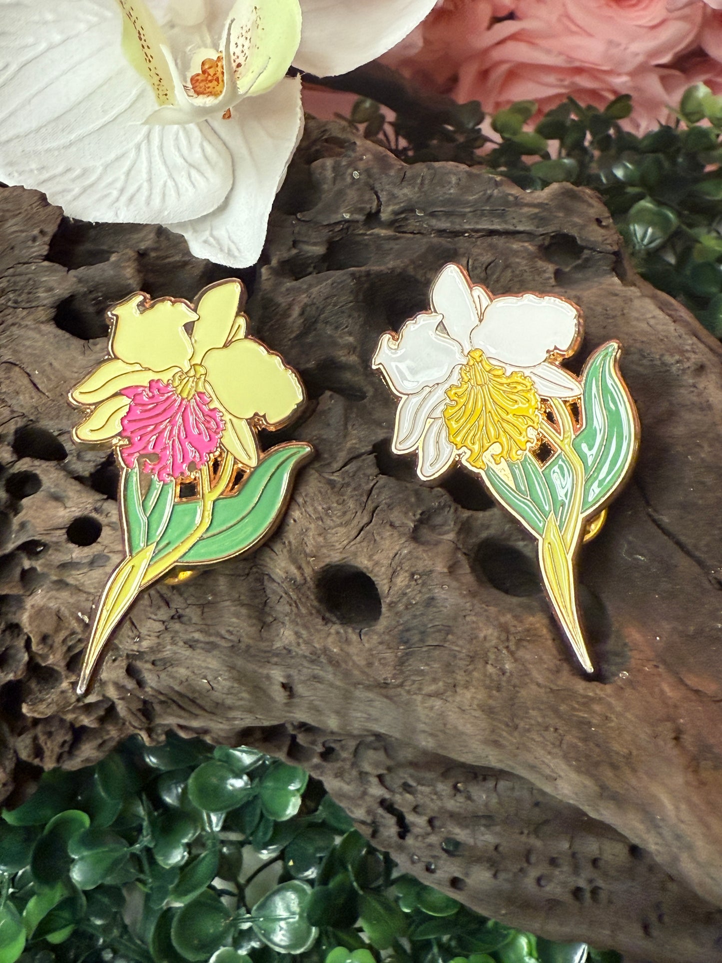 Large Cattleya Enamel Pin- Orchid Flower Enamel Pin β’ Lime Flower Orchid Collector Item
