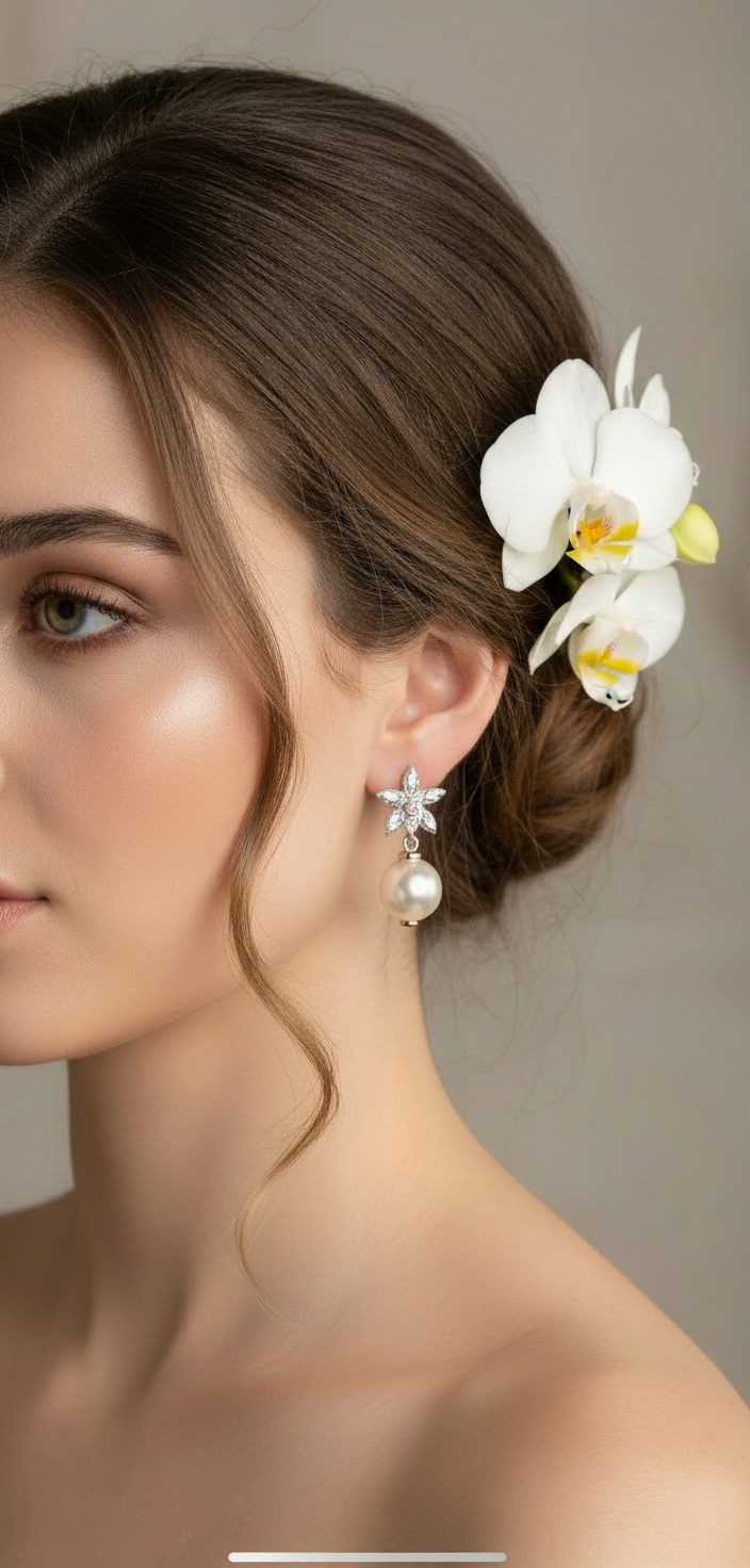 Pearl Orchid Collection: Lsa. Cattleya-inspired Pearl Drop Earrings