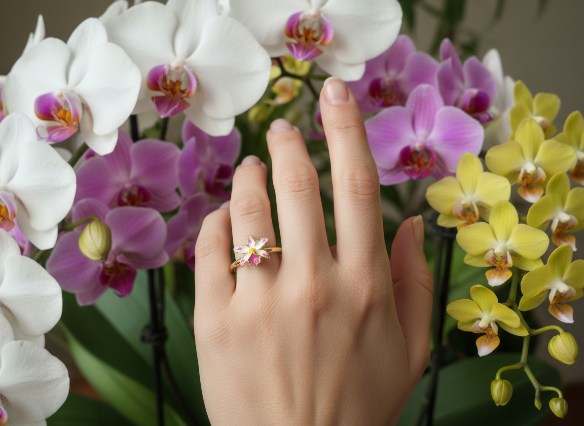 La Colombiana Inspired Collection: Cattleya trianae Cuencanita x Morlaquita Splash Orchid Jewelry