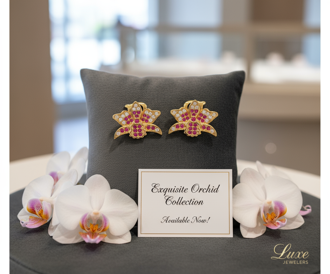 Shimmer Me Cattleya Huggie Stud • Pink Splash Cattleya Earrings