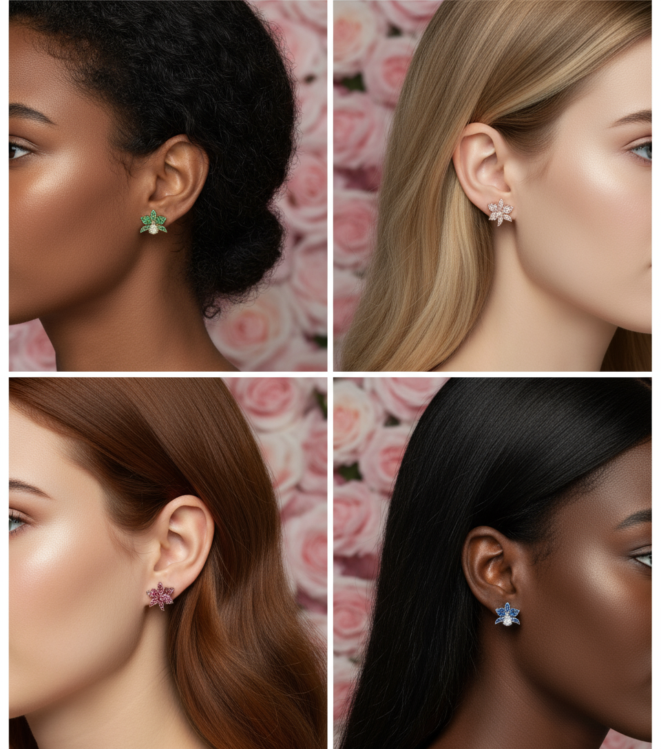 Shimmer Me Cattleya Huggie Stud • Blue Saphire Cattleya Earrings