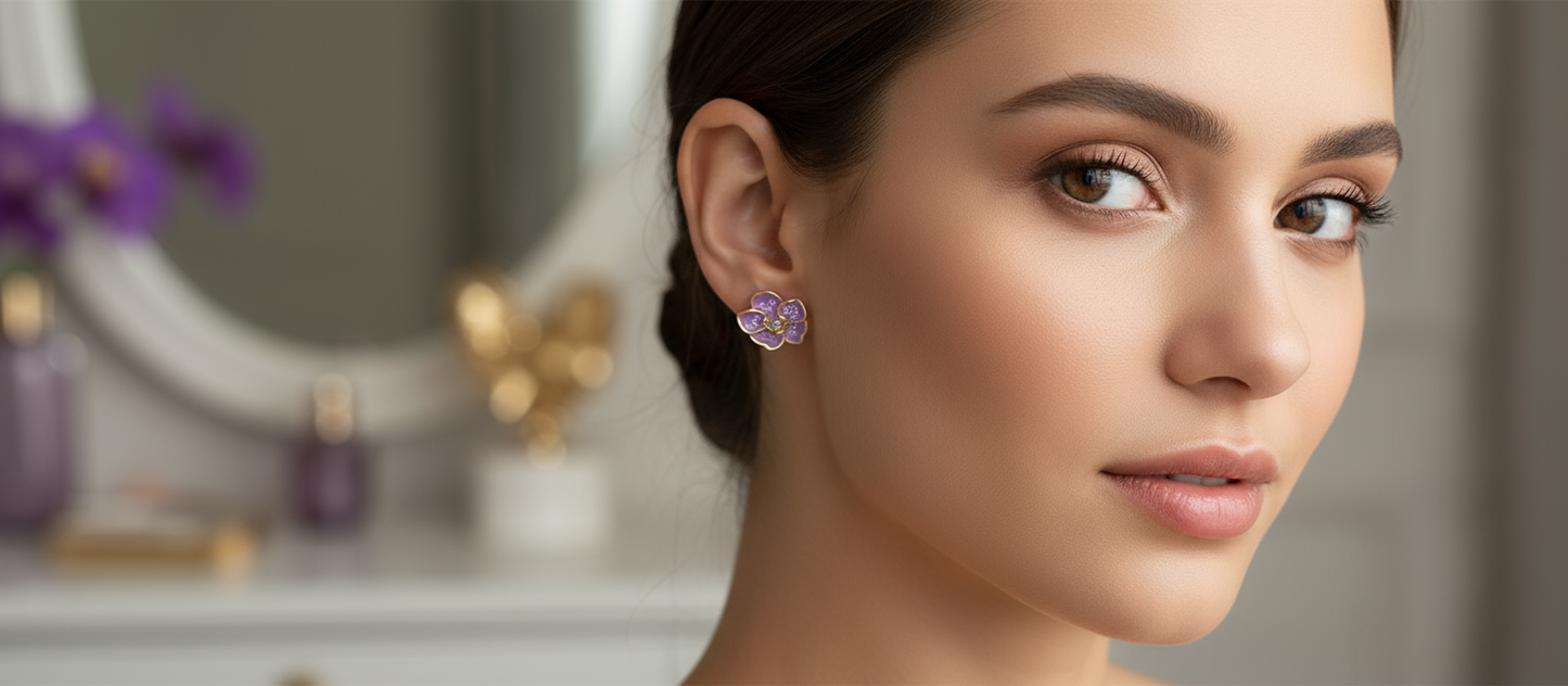 Vanda Dotted Delights Collection: Purple Spotted Vanda Studs - Orchidique