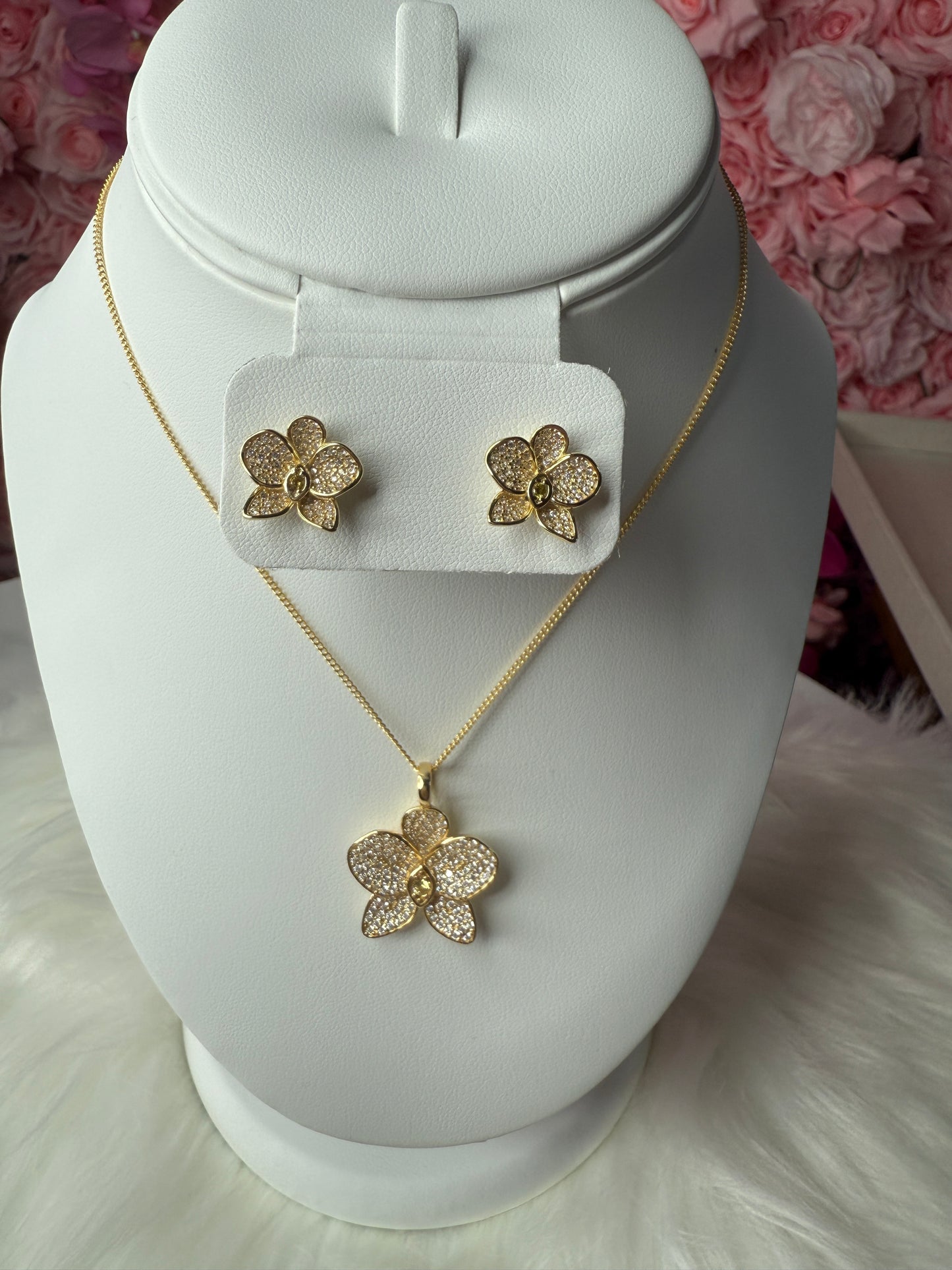 Shimmer me Phalaenopsis Collection • Gold with White and Yellow Zircons Orchid Jewelry