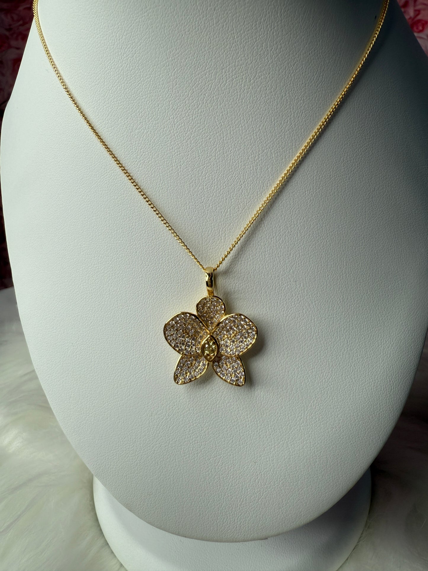 Shimmer me Phalaenopsis Collection • Gold with White and Yellow Zircons Orchid Jewelry