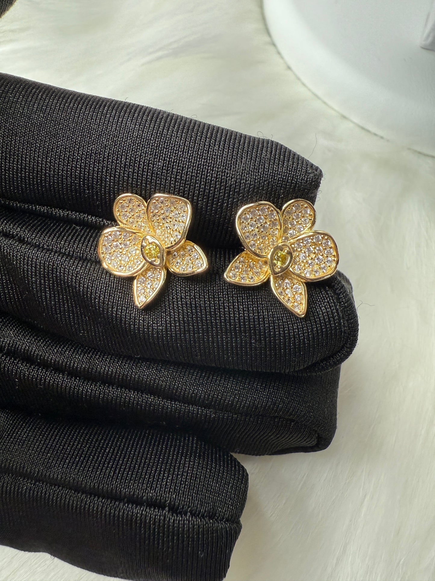 Shimmer me Phalaenopsis Collection • Gold with White and Yellow Zircons Orchid Jewelry