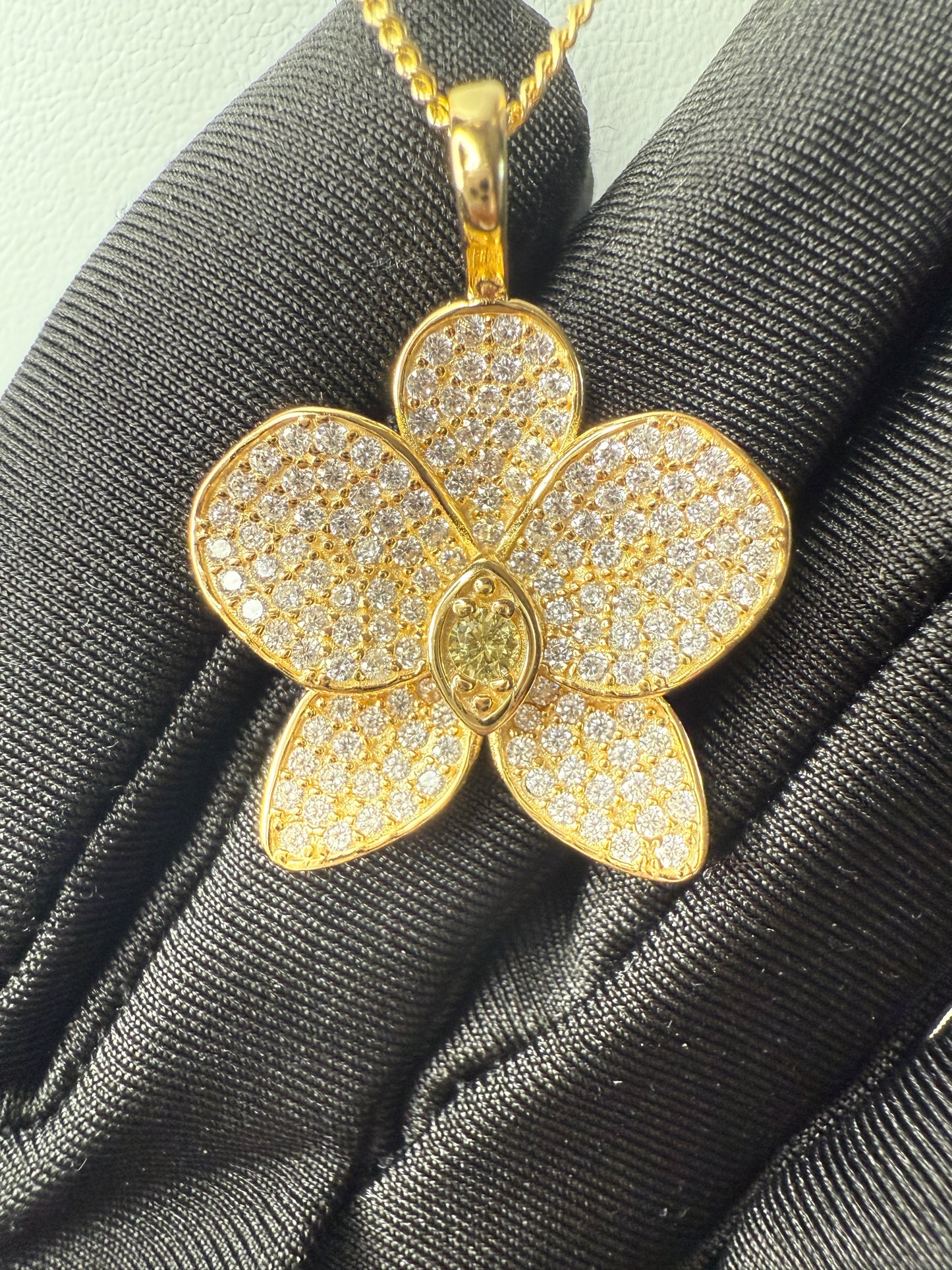 Shimmer me Phalaenopsis Collection • Gold with White and Yellow Zircons Orchid Jewelry