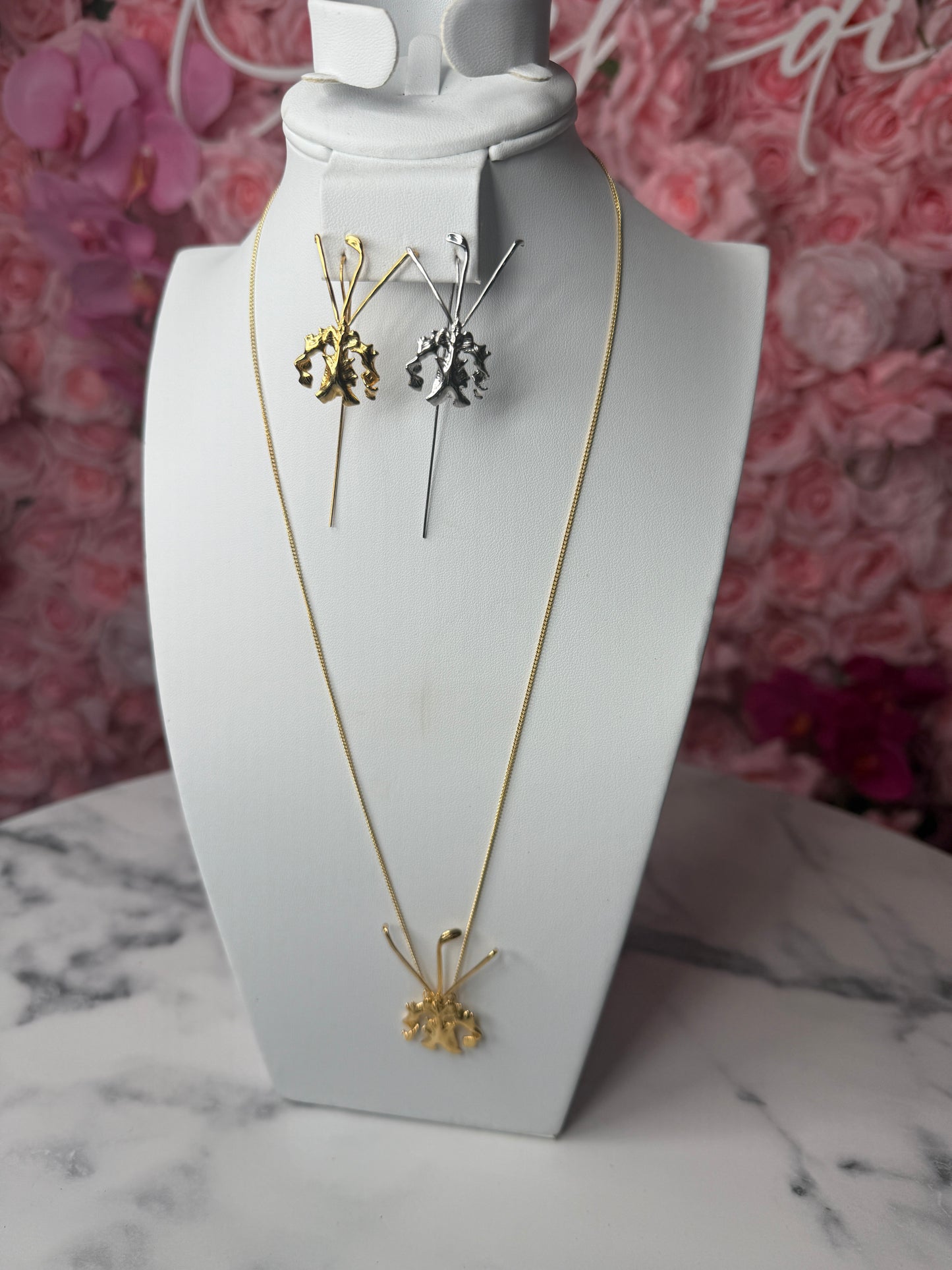 La Mariposa: Gold and Silver Psychopsis Earrings - Divergent Collection
