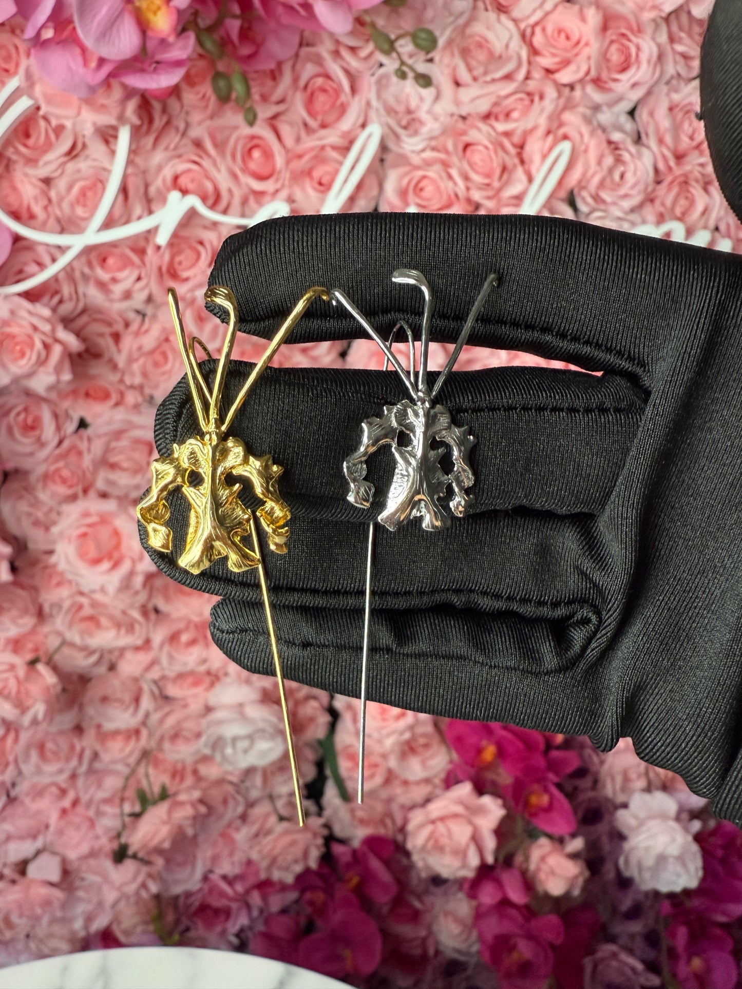 La Mariposa: Gold and Silver Psychopsis Earrings - Divergent Collection