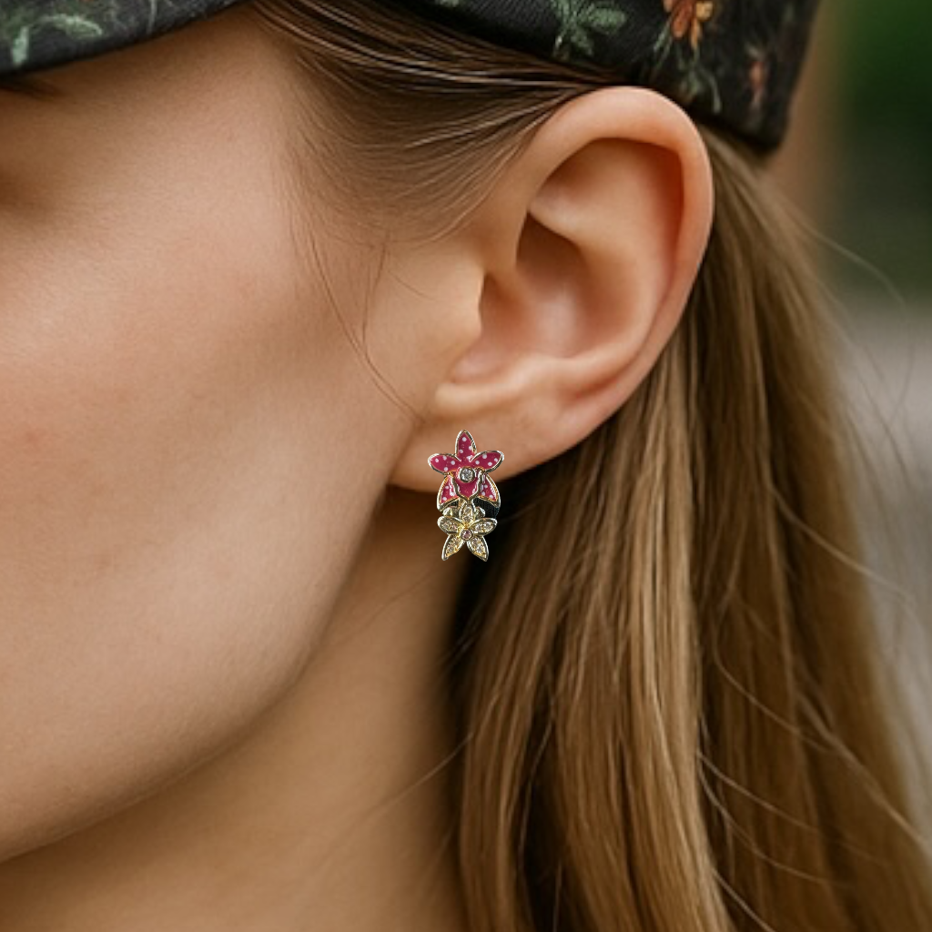 Double Cattleya Orchid Flower Huggie Earrings - Orchidique