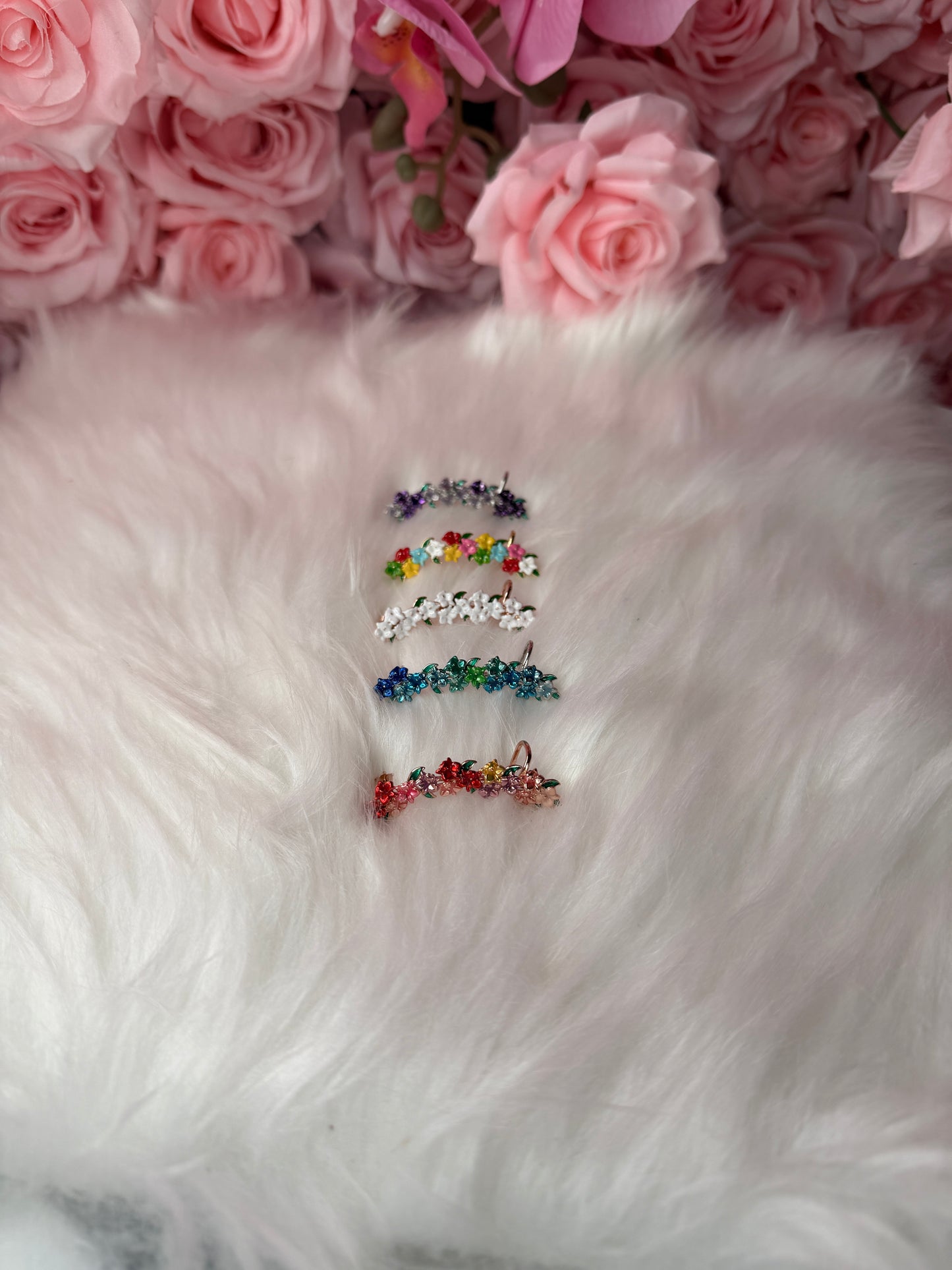 Orchid Fleur Collection : Floral Mosaic Orchid Ear Cuff Stud: Cattleya Flower Earring Climber