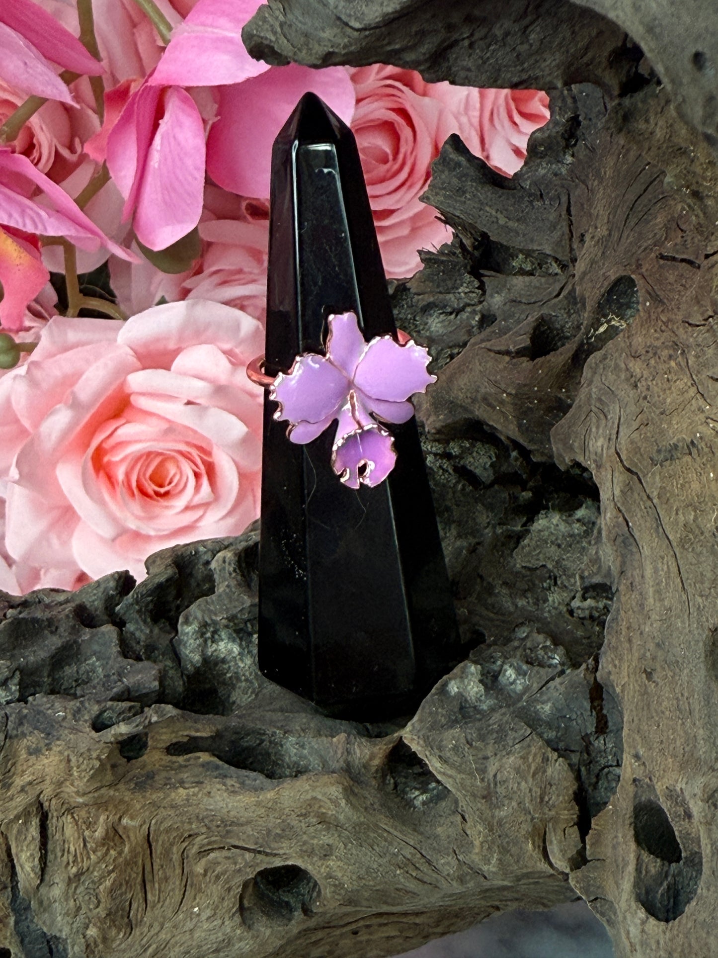 Drama Collection: Lavendar Cattleya Dowiana Orchid Statement Ring