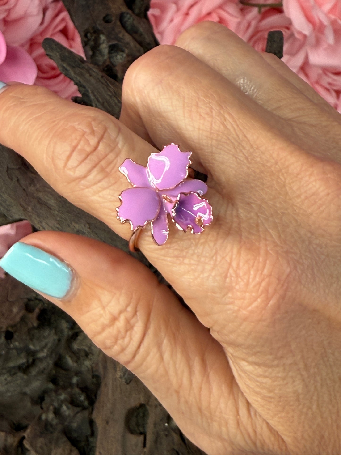 Drama Collection: Lavendar Cattleya Dowiana Orchid Statement Ring