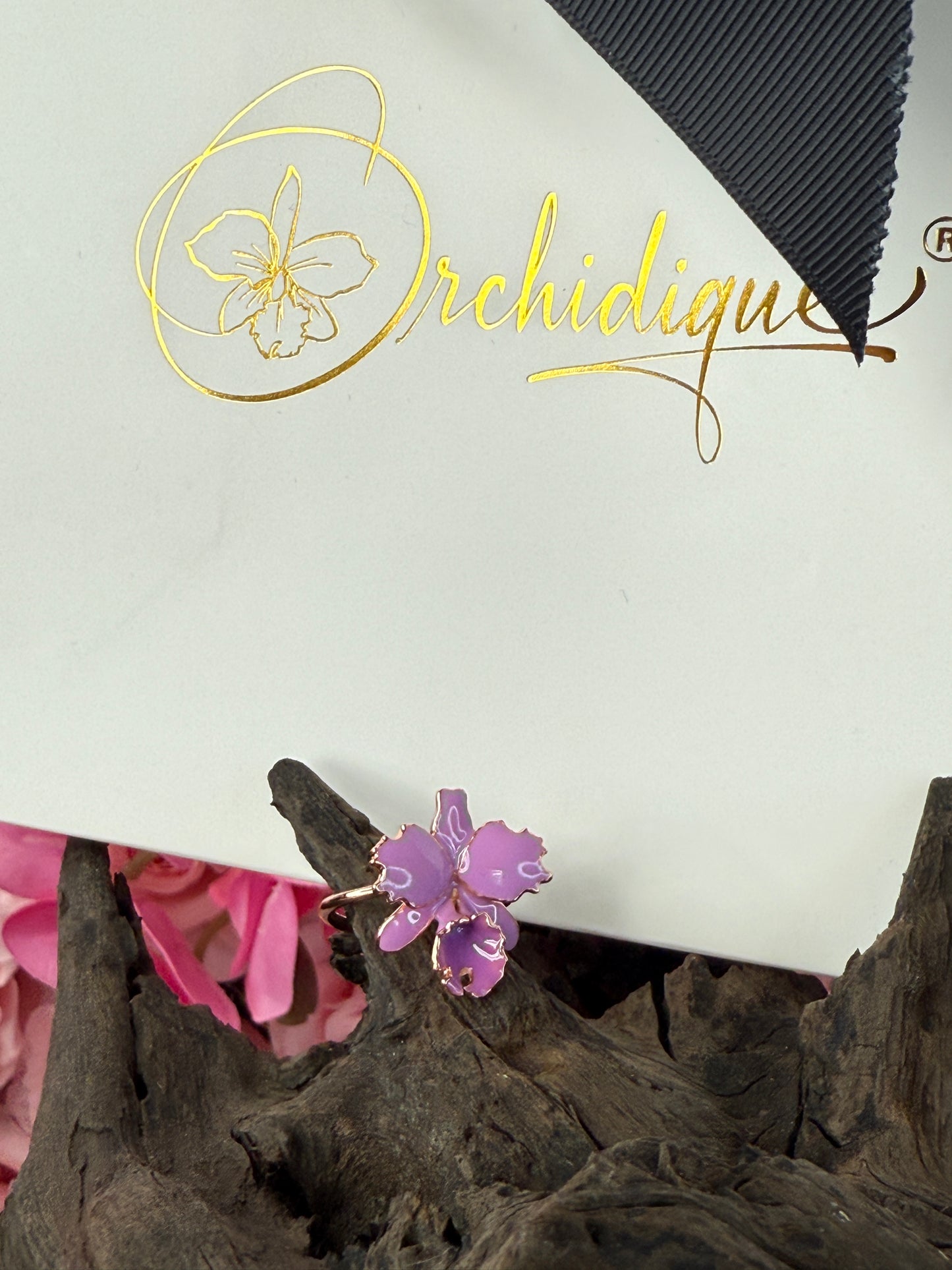 Drama Collection: Lavendar Cattleya Dowiana Orchid Statement Ring