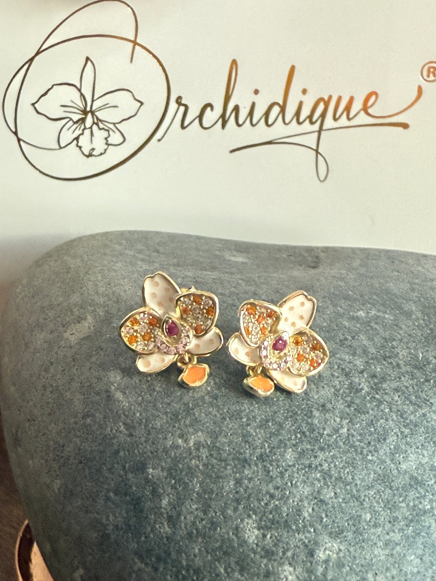 The Phalaenopsis Novelty Collection: Mini M Gold Orchid Stud Earrings - Orchidique
