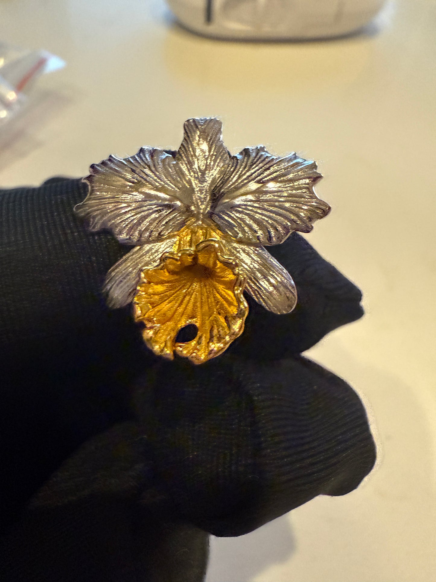 Drama Queen Cattleya Flower Two Tone Brooch