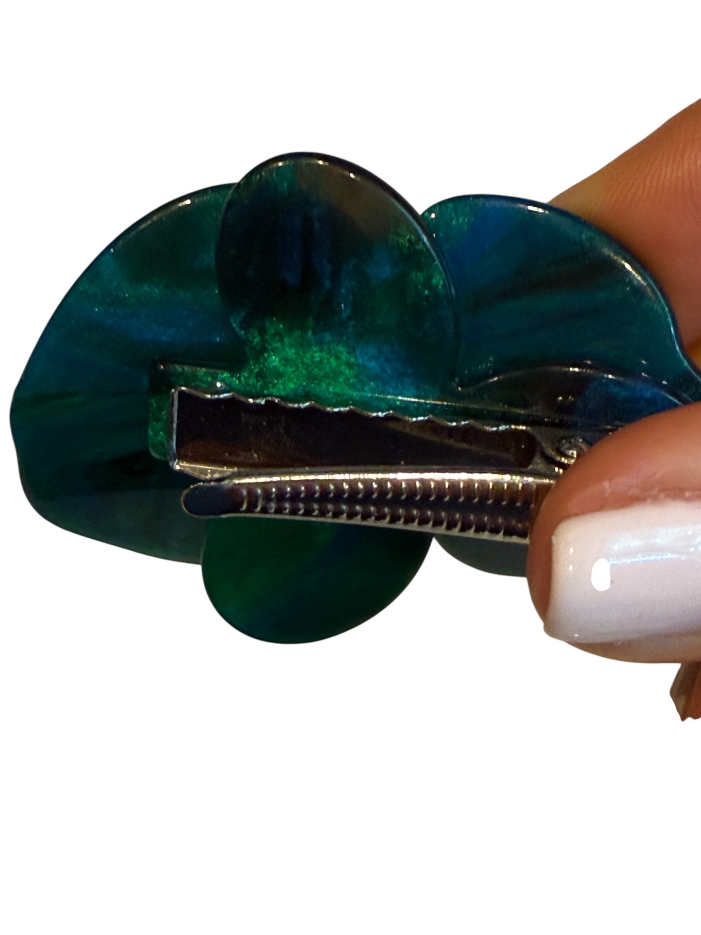 Acetate Orchid Hair Clip Phalaenopsis Hair Barrette • Teal Blue Flower Hair Accessory