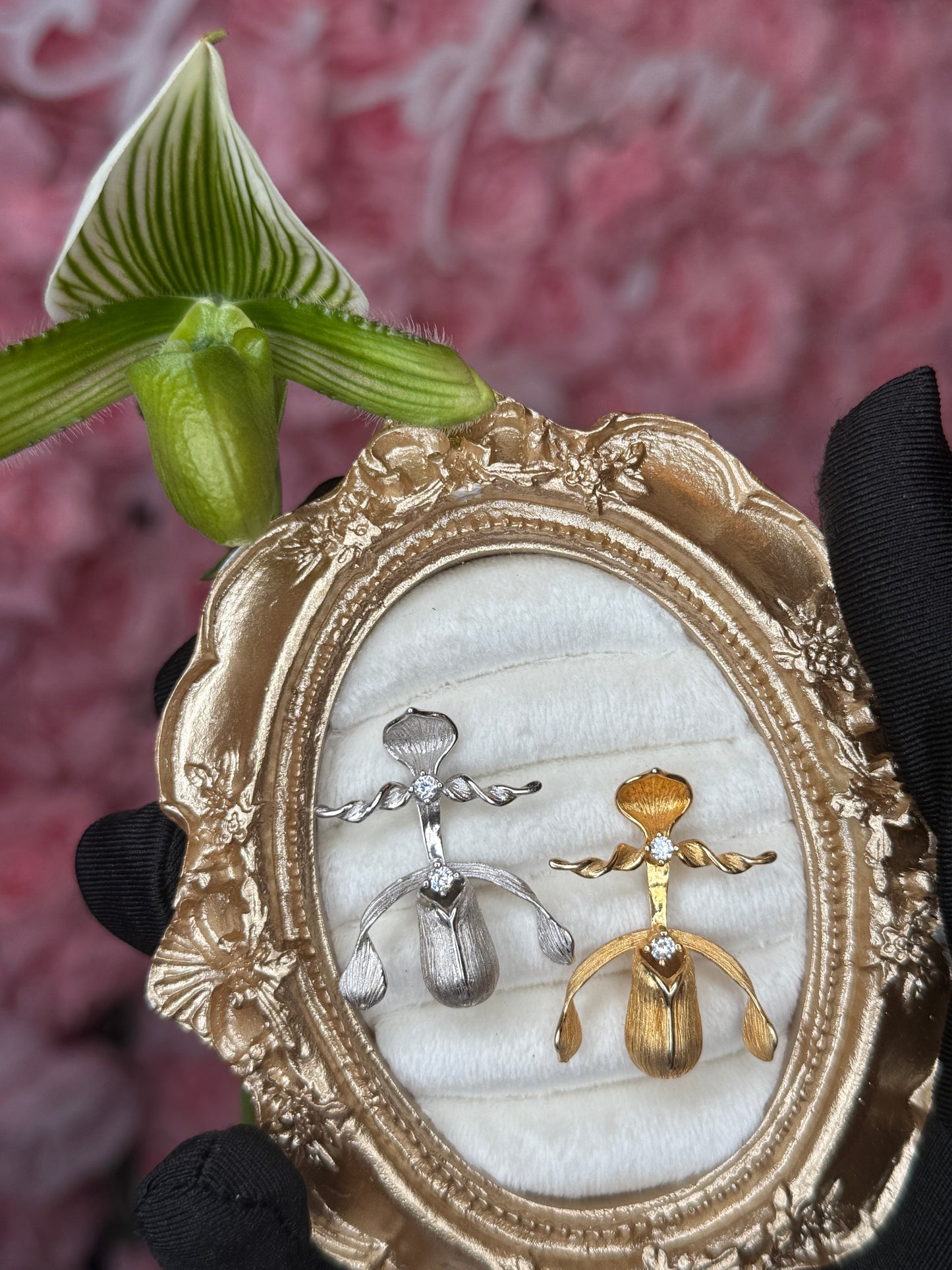 Slipper Orchid Gold Brooch Paphiopedilum Orchid Jewelry - Orchidique