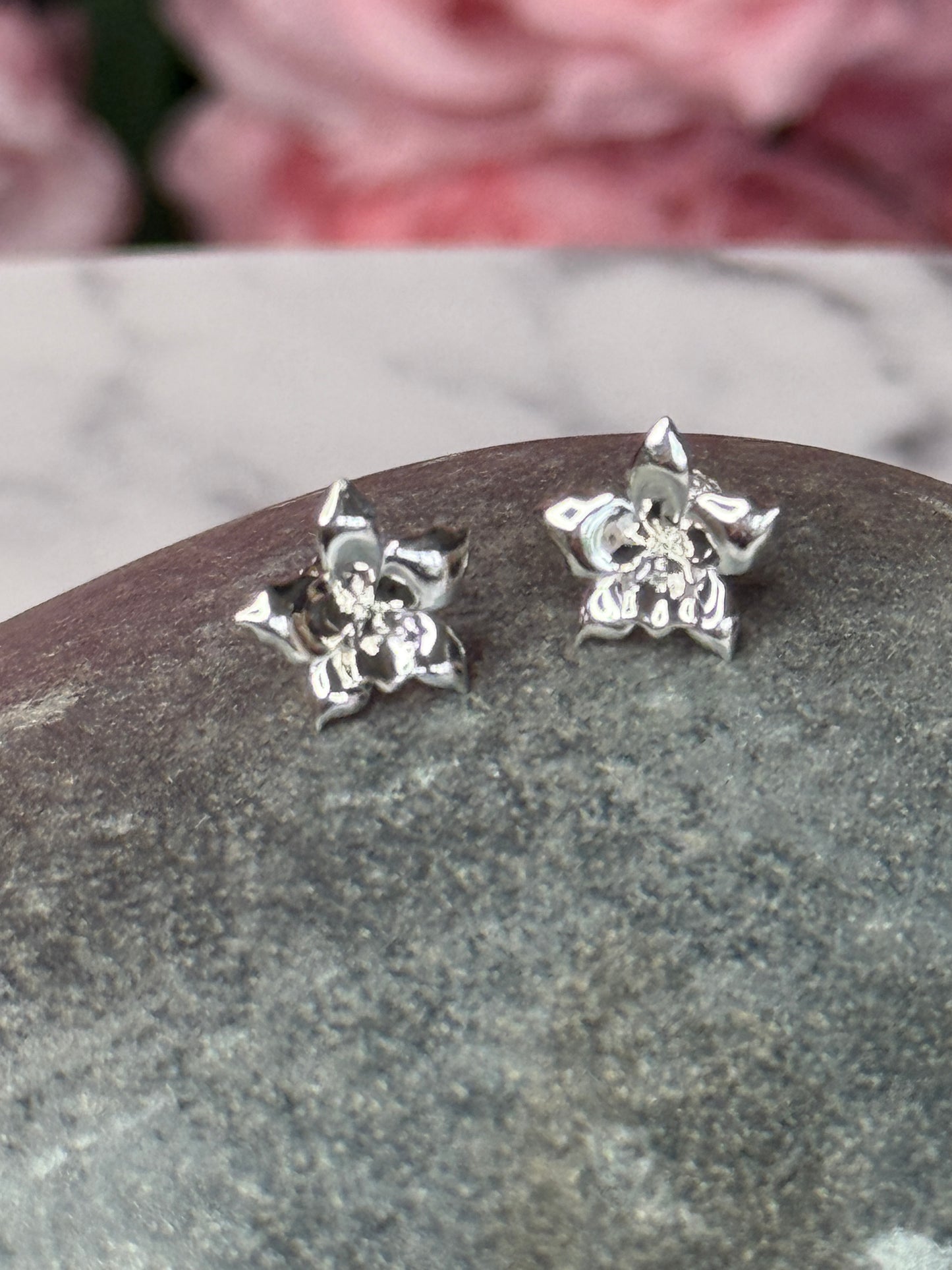 White Orchid Earrings β’ Sterling Silver Orchid Studs