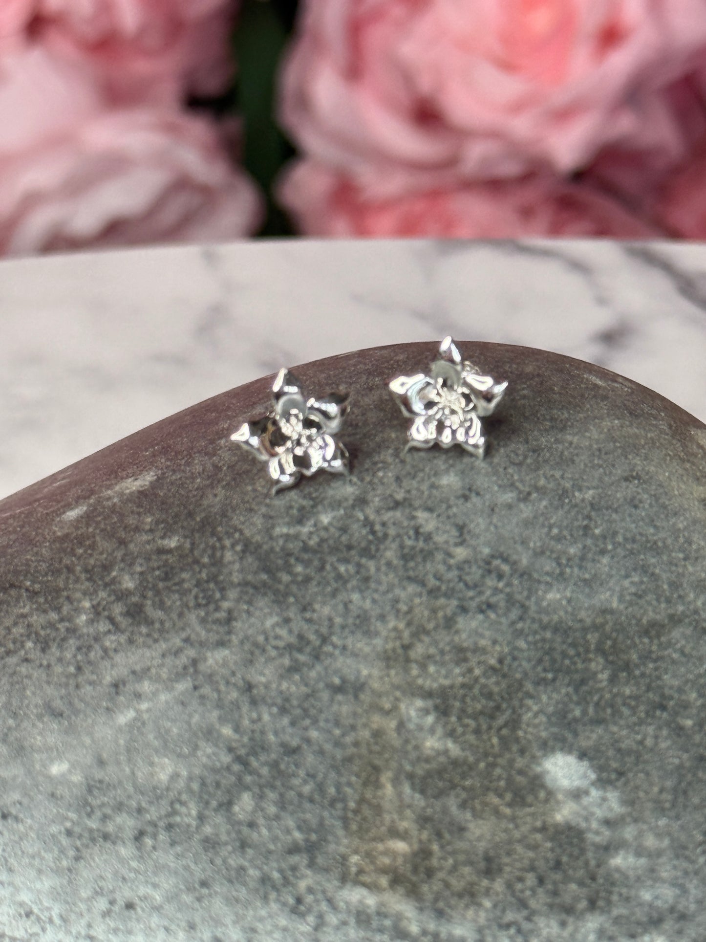 White Orchid Earrings β’ Sterling Silver Orchid Studs
