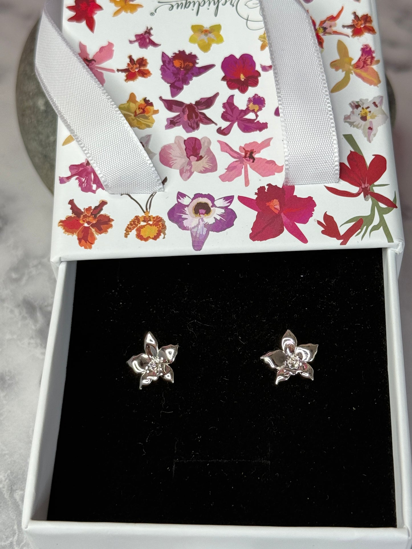 White Orchid Earrings β’ Sterling Silver Orchid Studs