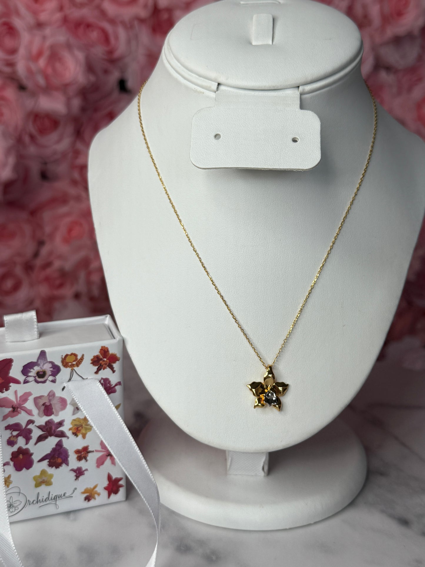 Gold Orchid Necklace • Sterling Silver Orchid Pendant